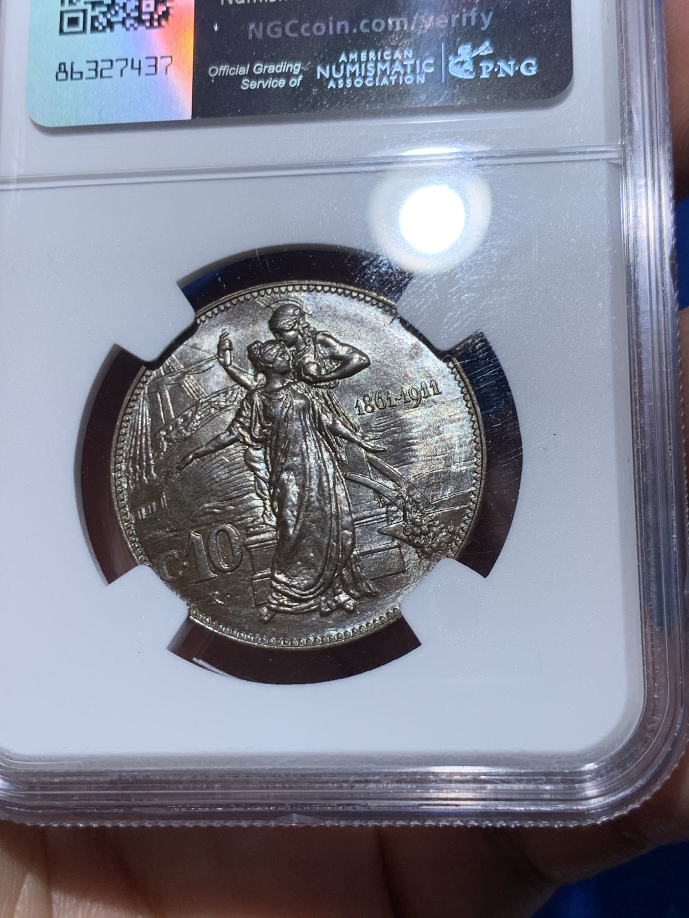 《竞宝斋》第251场-周日，周一2场连拍 (全场包邮) NGC MS64BN 意大利伊曼纽尔三世1911年托奶10分铜币