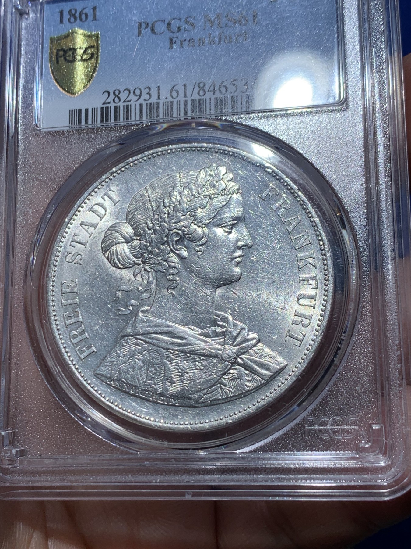 《竞宝斋》第251场-周日，周一2场连拍 (全场包邮) PCGS MS61 法兰克福1861少女2泰勒银币