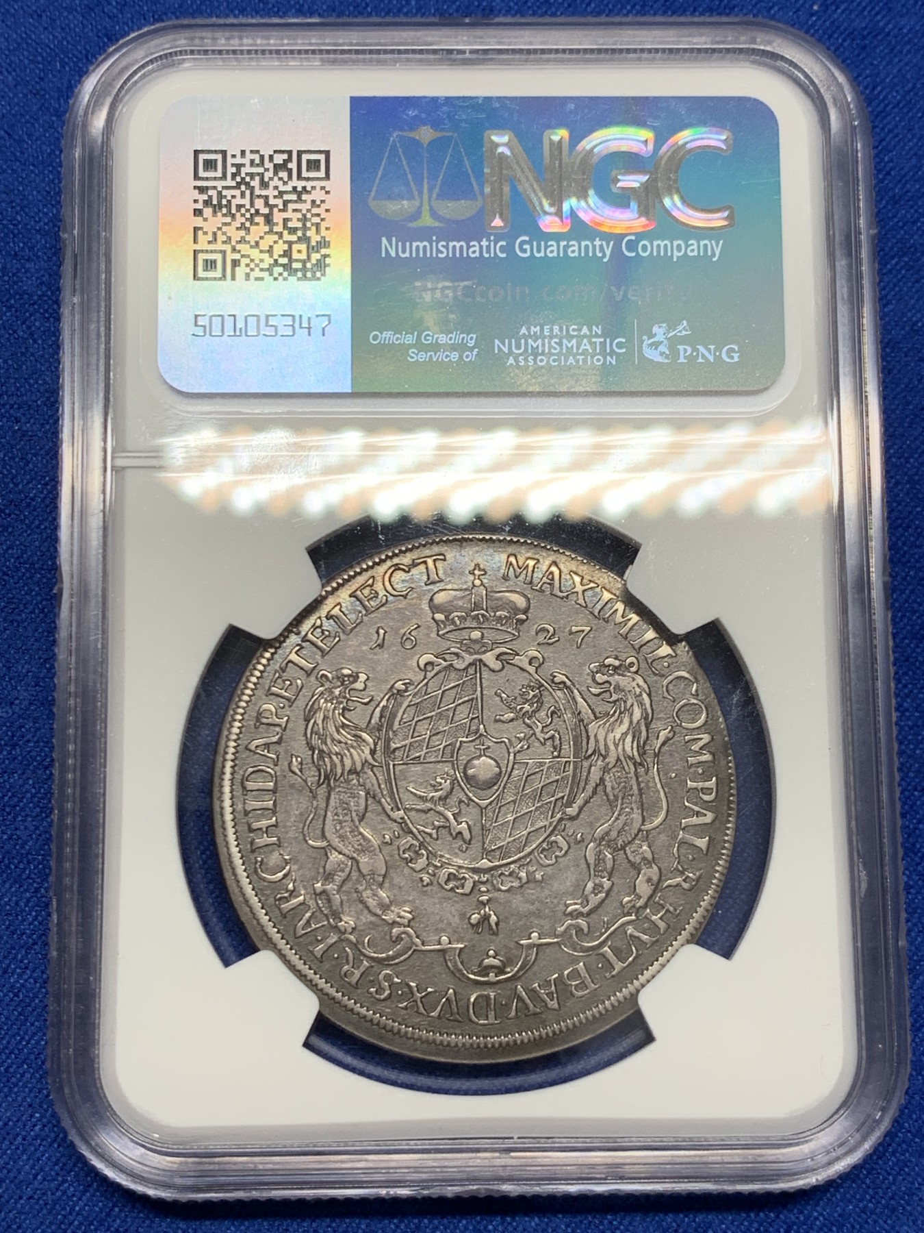 《竞宝斋》第251场-周日，周一2场连拍 (全场包邮) NGC XF45 德国 1627  巴伐利亚选侯国 圣母抱婴 1/2泰勒银币 打制均衡 包浆自然 少见品种