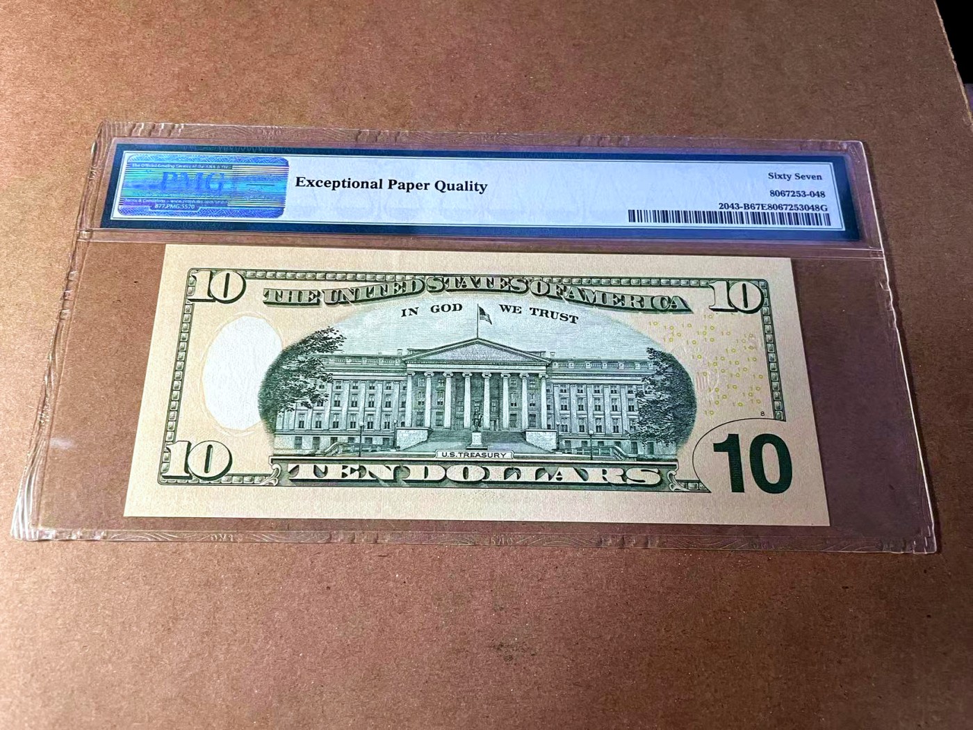 【Blue Auction】✨世界纸币精拍第453期【精】 【倒置号】美国 2017年10美金 PMG67EPQ 高分