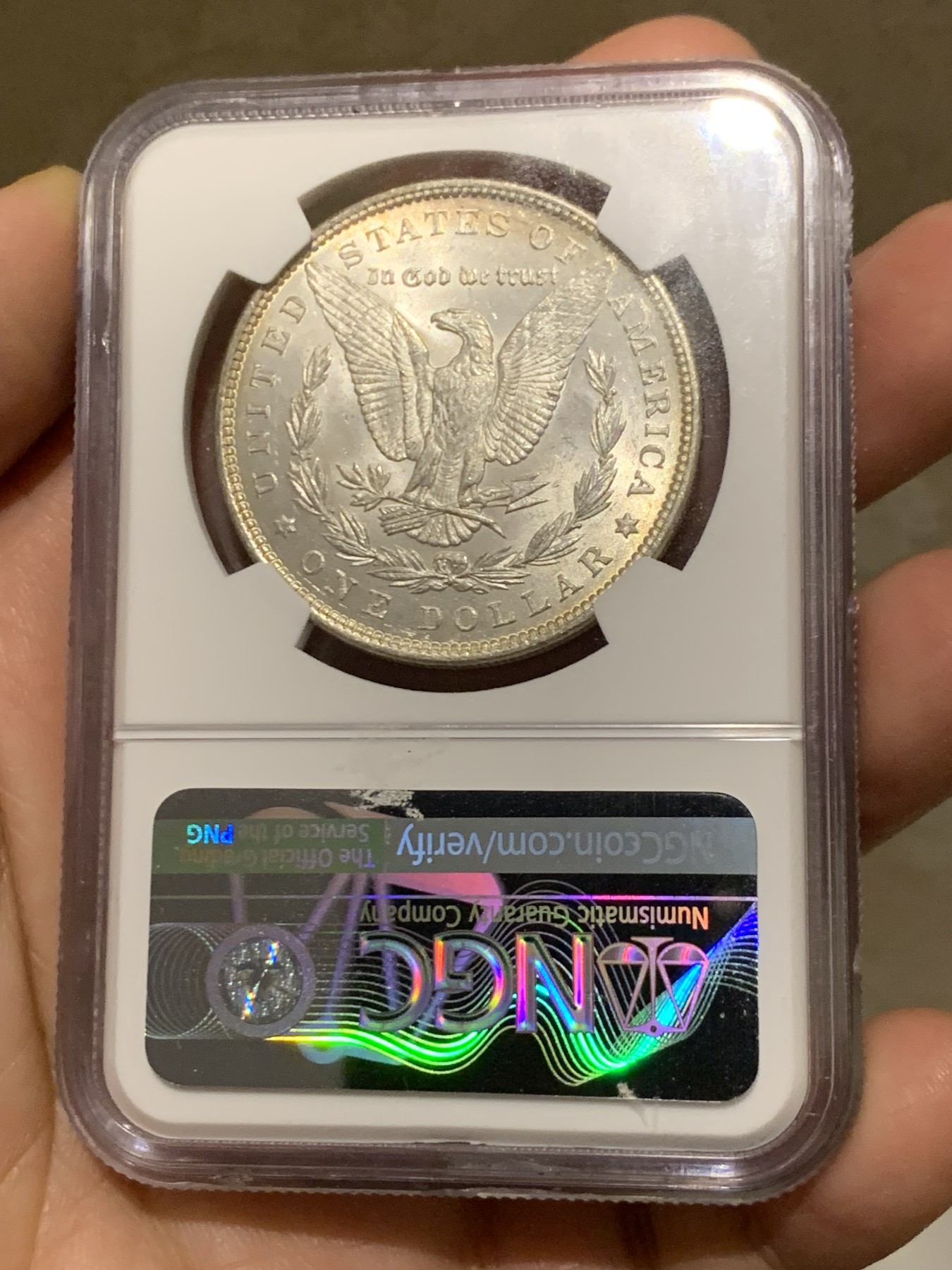 《竞宝斋》第251场-周日，周一2场连拍 (全场包邮) NGC MS64 美国1889年摩根银币P版，少见年份。