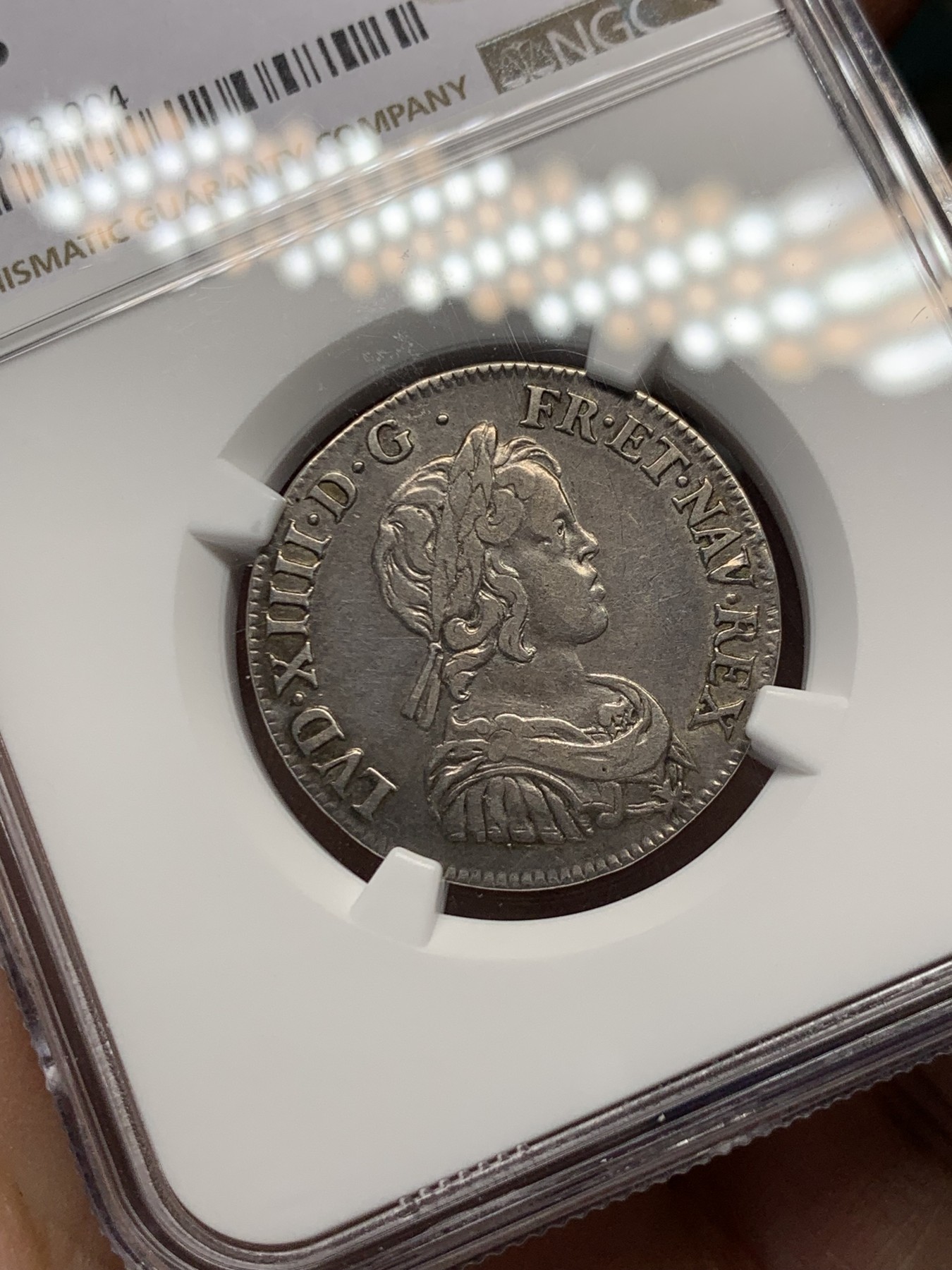 《竞宝斋》第251场-周日，周一2场连拍 (全场包邮) NGC XF45 1644年 法国路易十四少年版1/4埃居银币 深打带点彩无减重痕 埃居常见小规格带分的难见