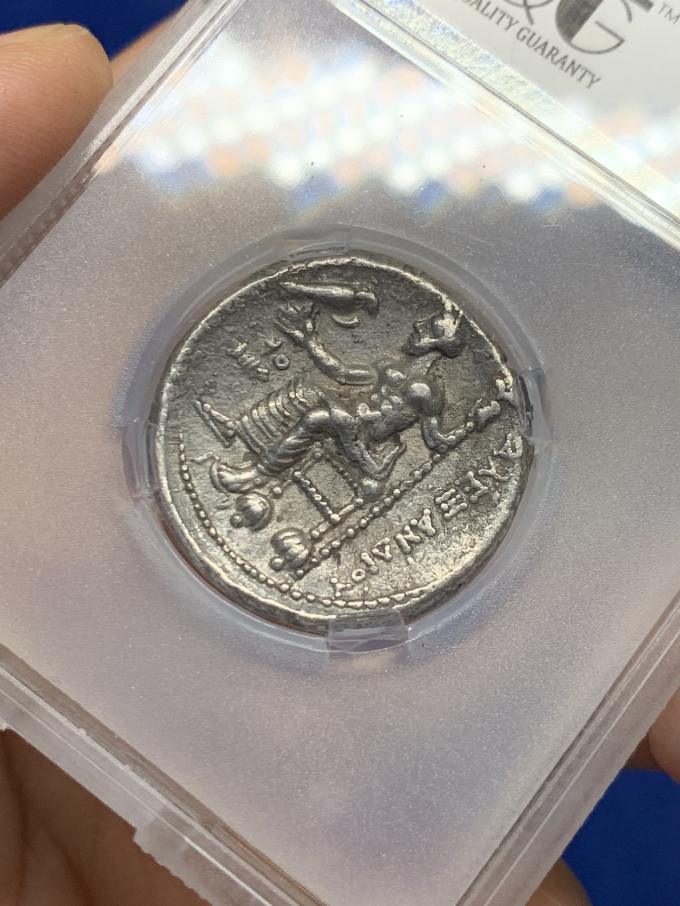 《竞宝斋》第251场-周日，周一2场连拍 (全场包邮) TQG VF 古希腊公元前336-前323年马其顿亚历山大4德拉克马银币 背大力神 深打好品