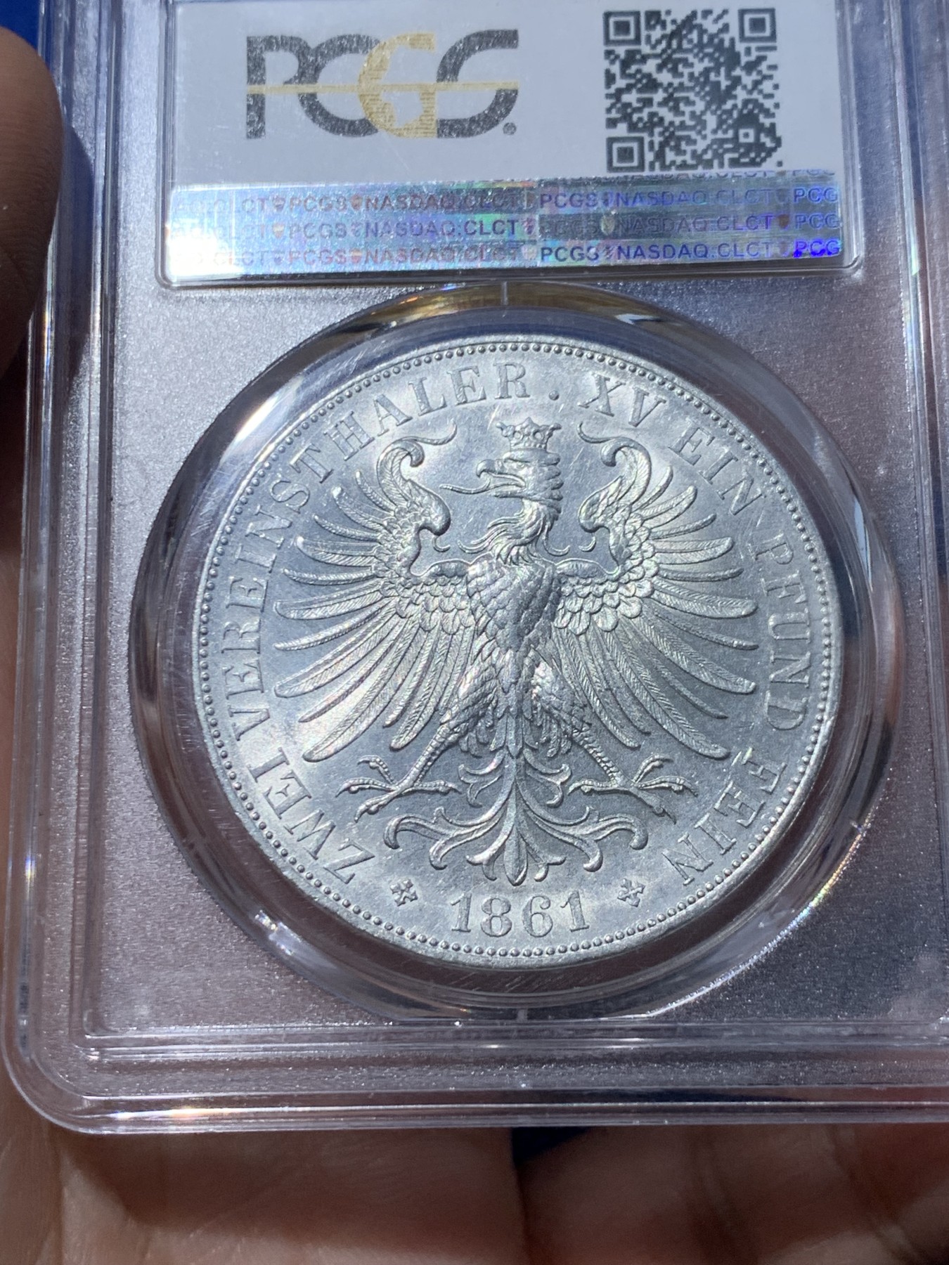 《竞宝斋》第251场-周日，周一2场连拍 (全场包邮) PCGS MS61 法兰克福1861少女2泰勒银币