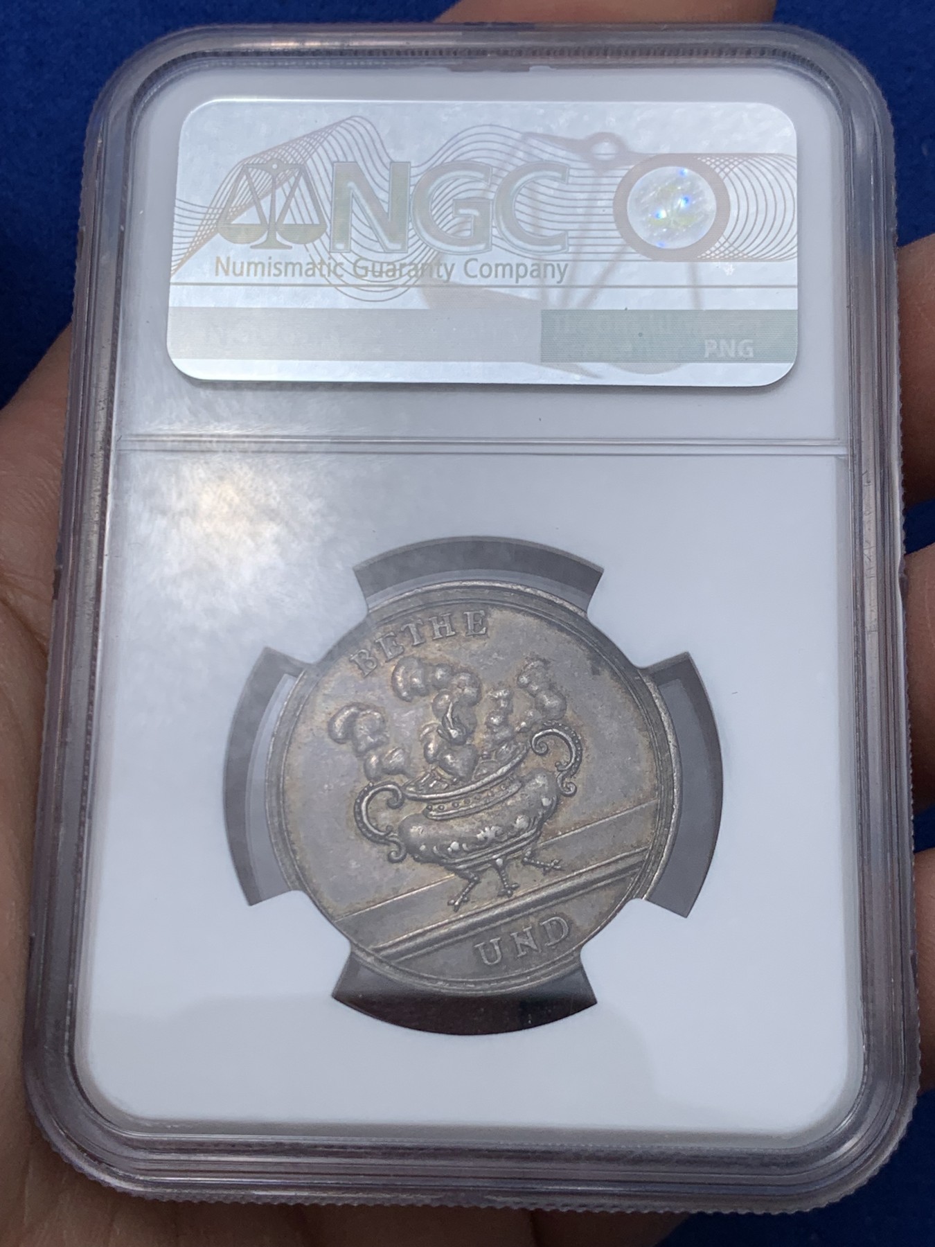 《竞宝斋》第251场-周日，周一2场连拍 (全场包邮) NGC MS62 1800年德国新世纪美好祝愿银章 努力勤奋！名家Loos作品 原味包浆舒服自然 稀少罕见