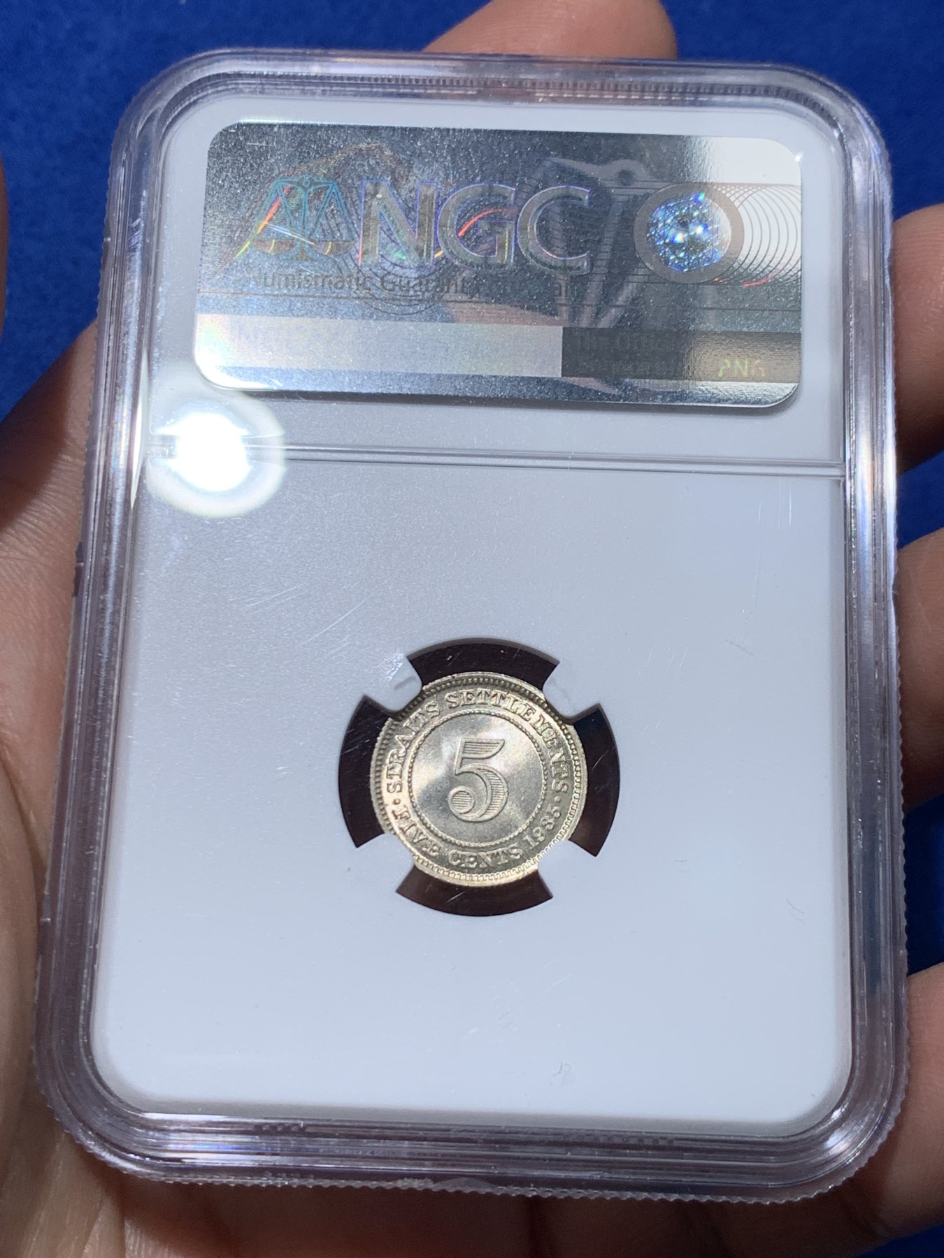 《竞宝斋》第251场-周日，周一2场连拍 (全场包邮) NGC MS65 英属海峡殖民地 1935年 5分银币 乔治五世 高分极品 转光强烈