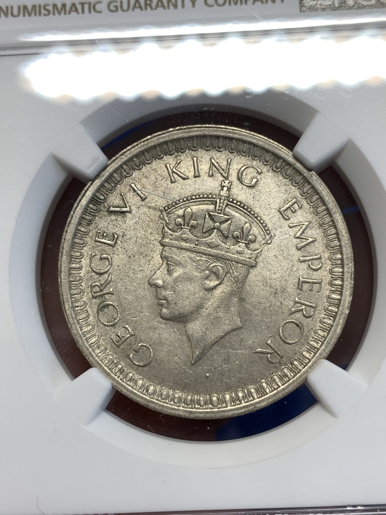 《竞宝斋》第251场-周日，周一2场连拍 (全场包邮) NGC MS63 英属印度1942年卢比银币B版 原光好品 上手舒适