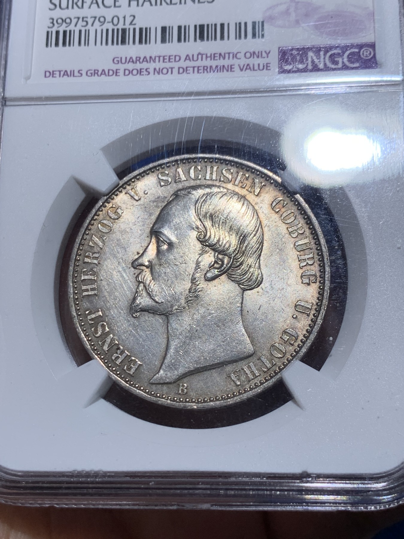 《竞宝斋》第251场-周日，周一2场连拍 (全场包邮) NGC UNCD 德国萨克森-科堡-哥达公国 1870年流通1泰勒 铸造量2.15万枚，1870年是该品种三个年份里价格最高的，且存世量远少于1869年的纪念版泰勒