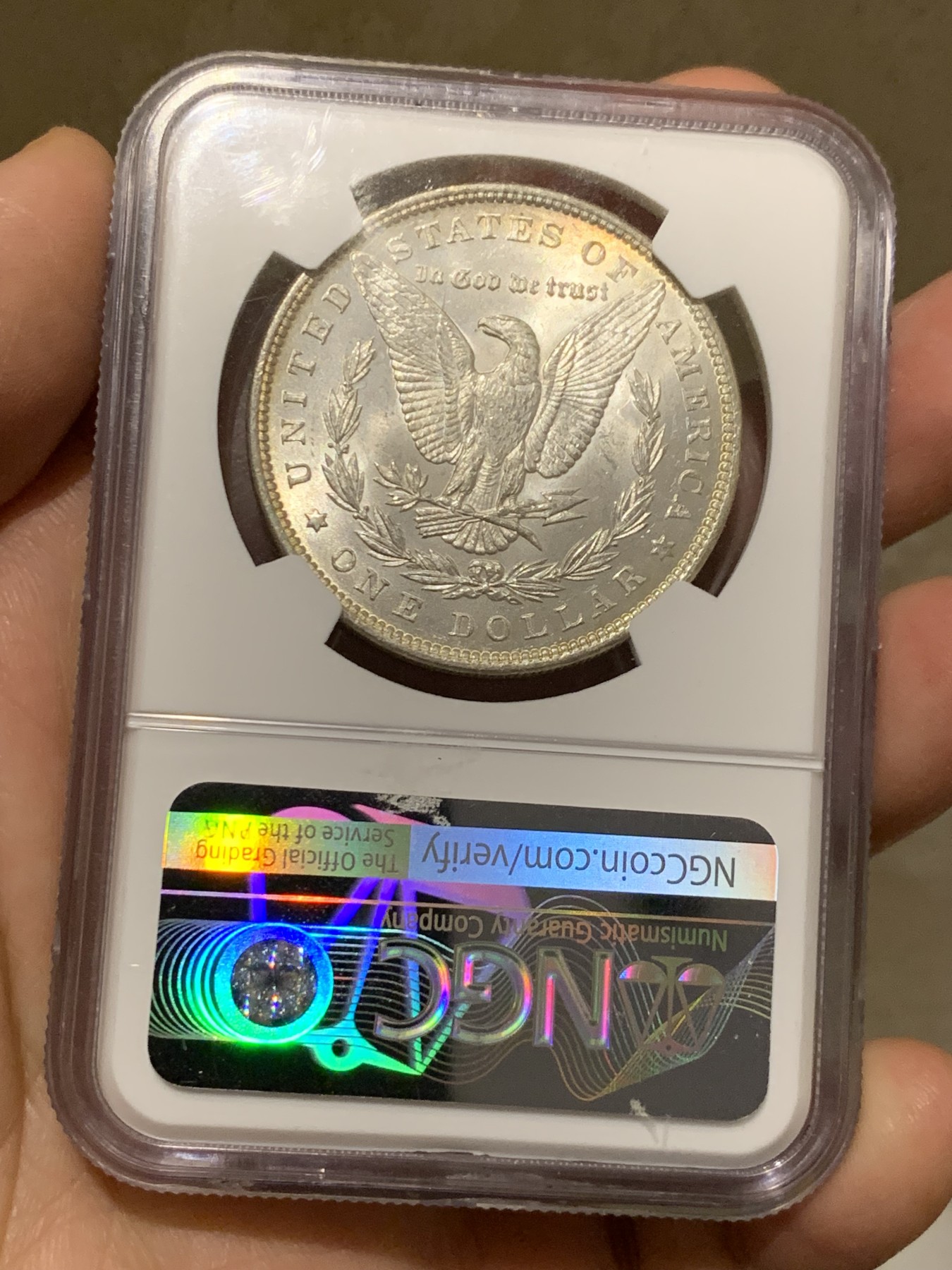 《竞宝斋》第251场-周日，周一2场连拍 (全场包邮) NGC MS64 美国1889年摩根银币P版，少见年份。