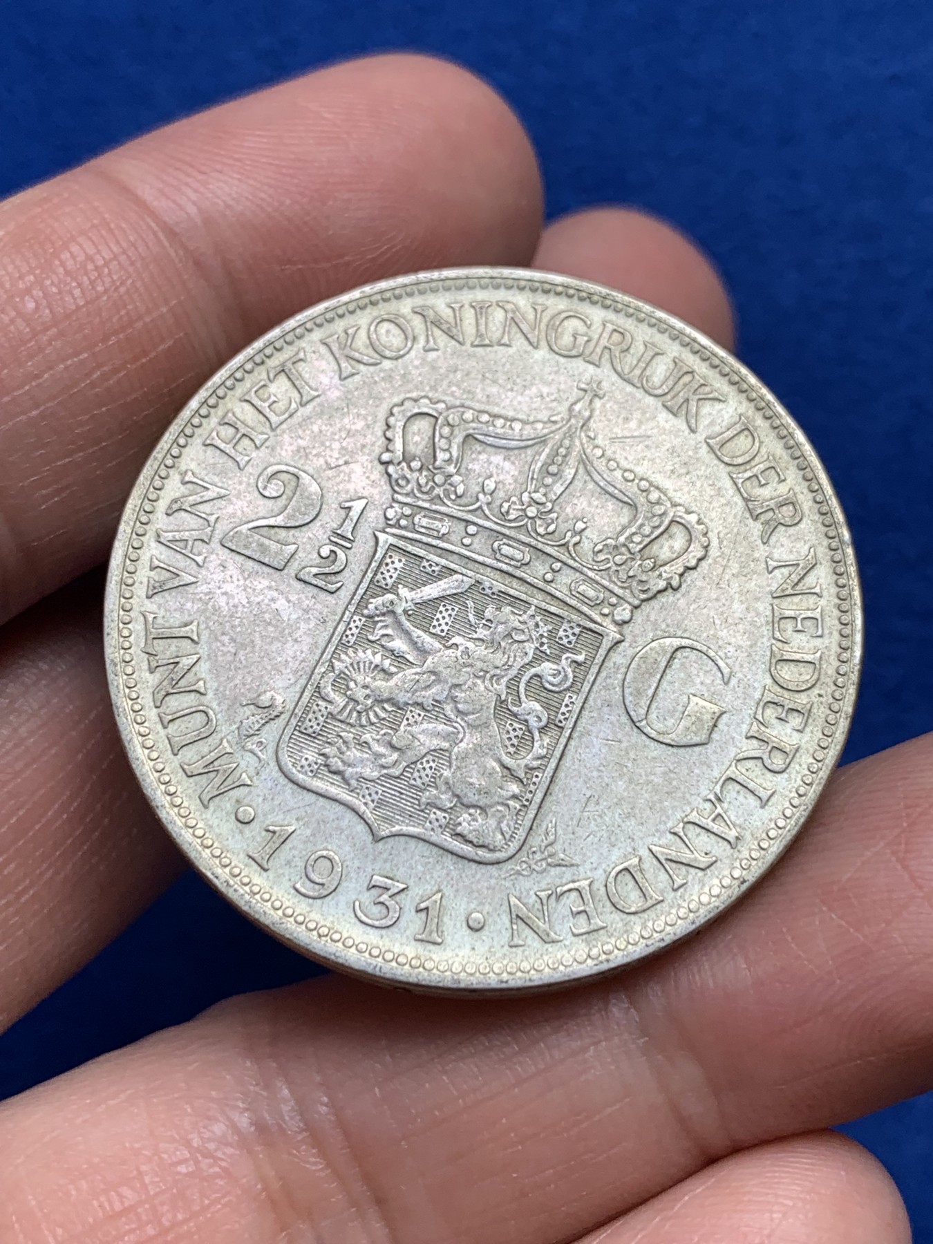 《竞宝斋》第251场-周日，周一2场连拍 (全场包邮) 荷兰1931年威廉明娜2.5盾大银币