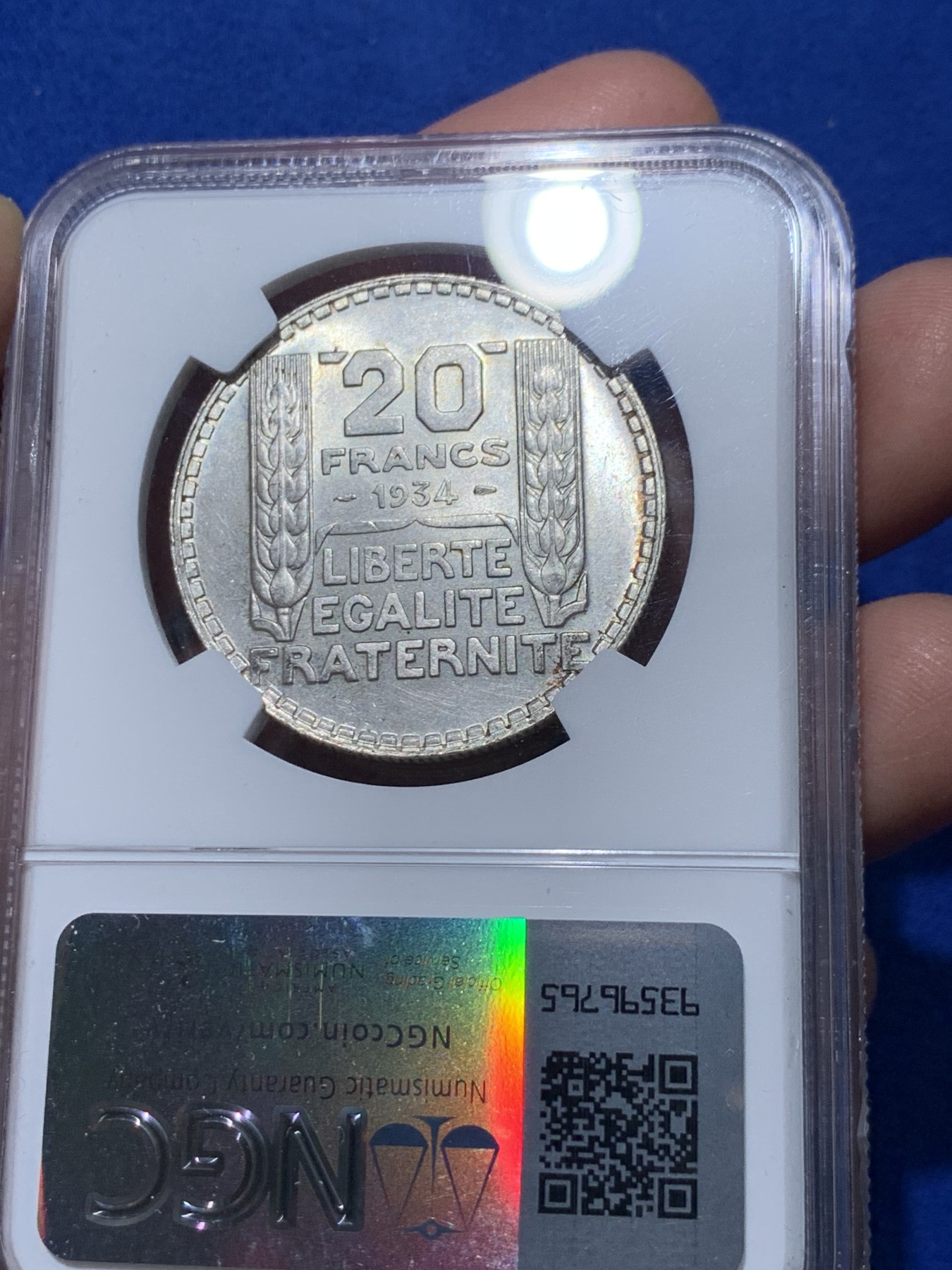 《竞宝斋》第251场-周日，周一2场连拍 (全场包邮) NGC UNCD 法国1934年谷物女神20法郎大银币