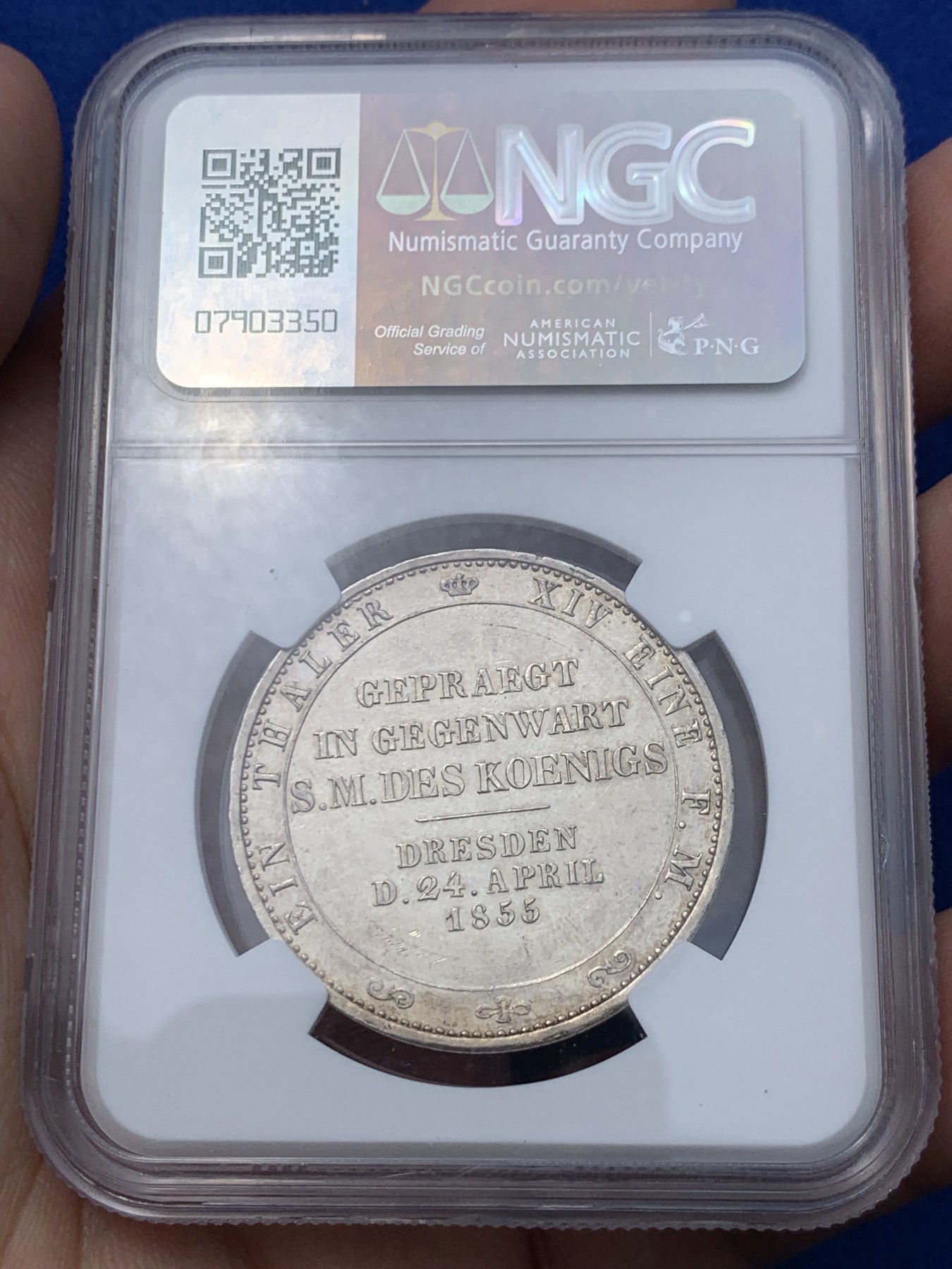 《竞宝斋》第251场-周日，周一2场连拍 (全场包邮) NGC MS61PL 德国萨克森1855年访问造币厂纪念泰勒 N和P唯一一枚PL