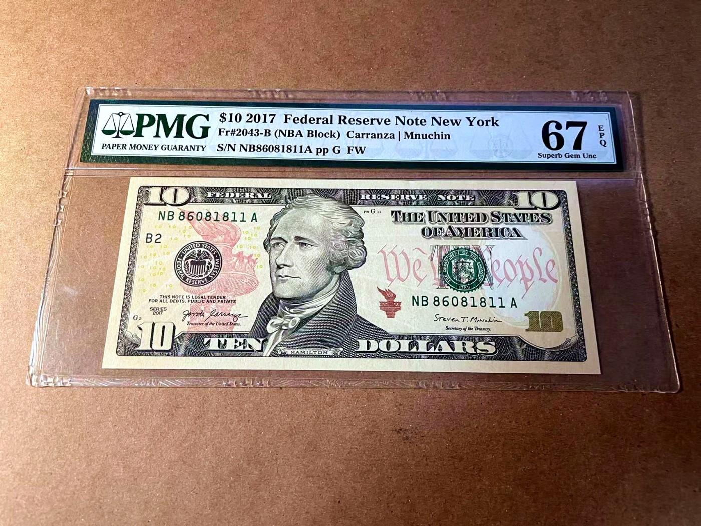 【Blue Auction】✨世界纸币精拍第453期【精】 【倒置号】美国 2017年10美金 PMG67EPQ 高分