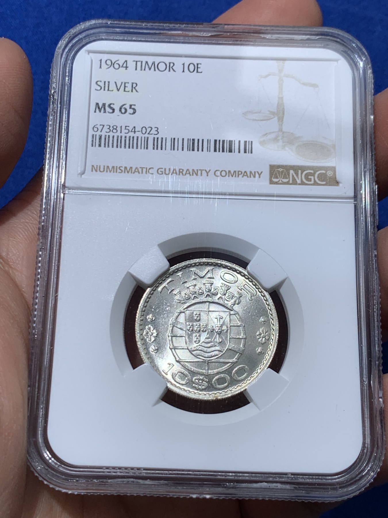《竞宝斋》第251场-周日，周一2场连拍 (全场包邮) NGC MS65 葡属东帝汶1964年10埃斯库多银币 亚军分 更高只有两枚66