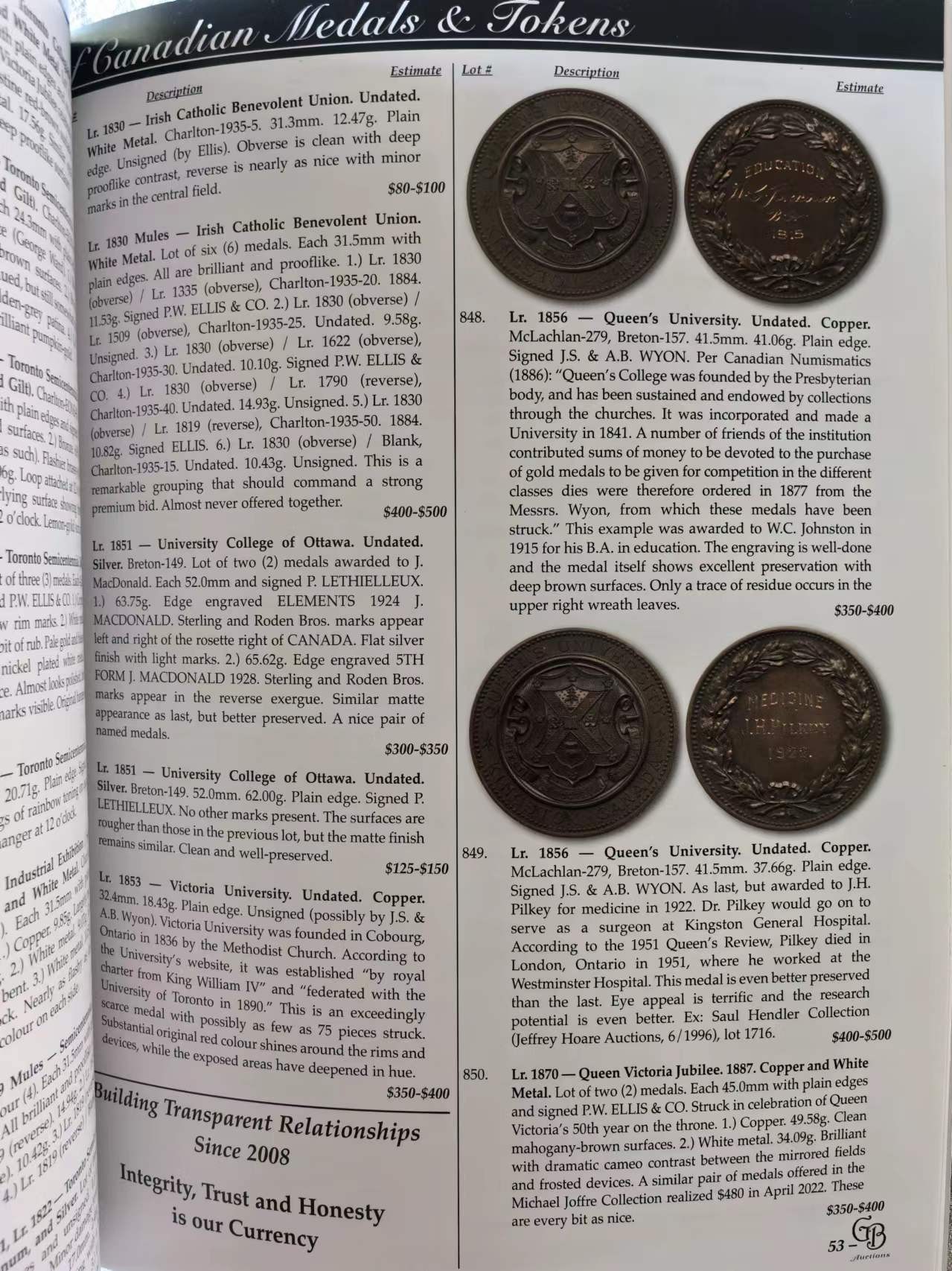 钱币目录专场第二十三期（购多本需按实际支出补邮费） 加拿大钱币拍卖目录