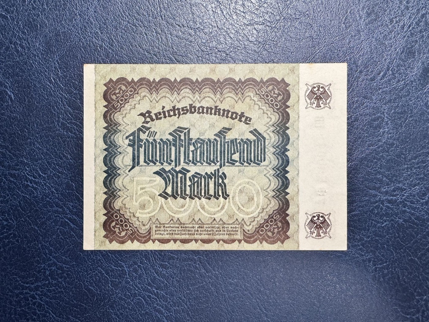 收藏联盟Quantum Auction 第333期拍卖  德国1922年5000马克 品相UNC-  少见星补号