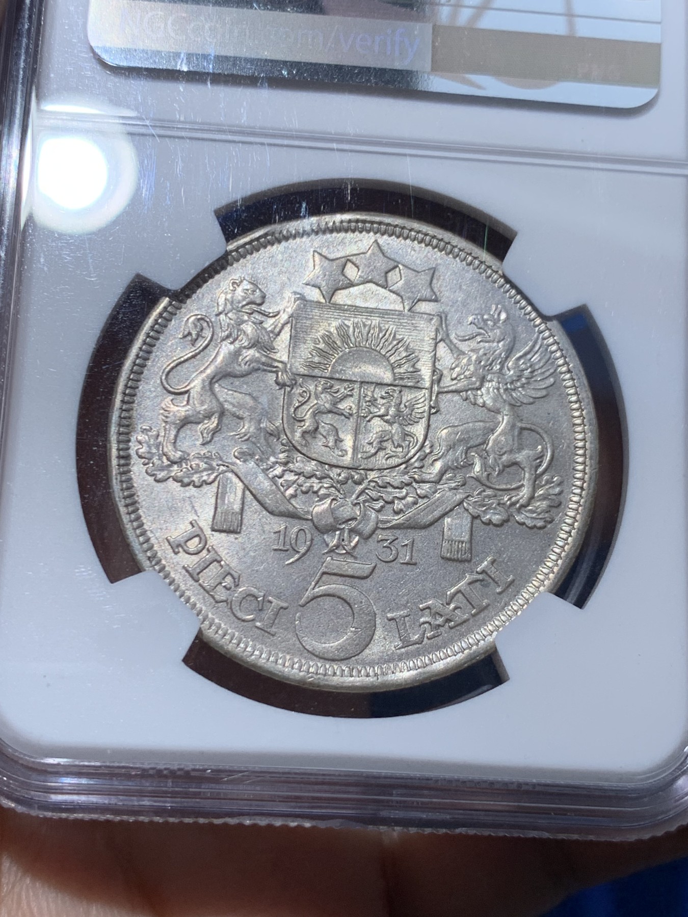 《竞宝斋》第251场-周日，周一2场连拍 (全场包邮) NGC MS62 拉脱维亚 1931年 谷物女神 5拉特大银币