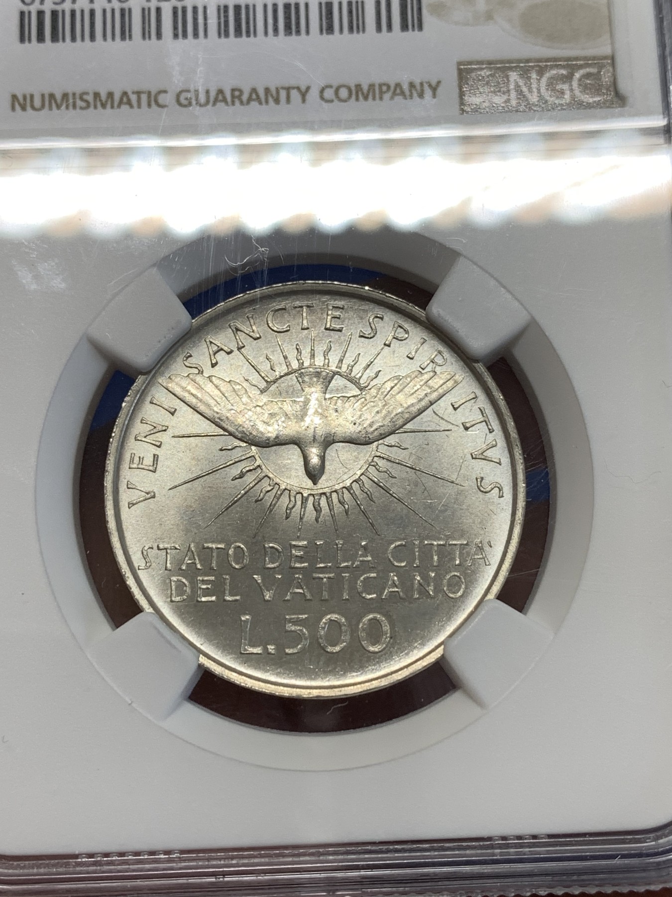 《竞宝斋》第251场-周日，周一2场连拍 (全场包邮) NGC MS63 梵蒂冈1963年教皇缺位500里拉银币