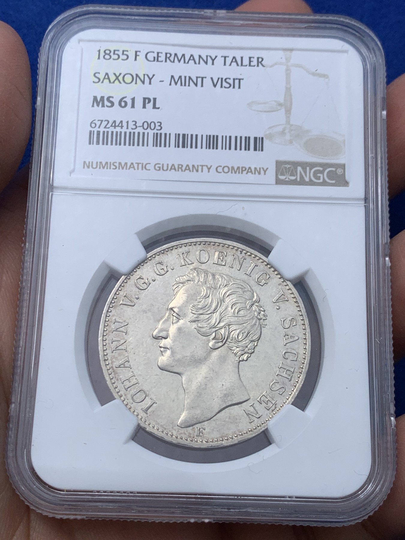 《竞宝斋》第251场-周日，周一2场连拍 (全场包邮) NGC MS61PL 德国萨克森1855年访问造币厂纪念泰勒 N和P唯一一枚PL