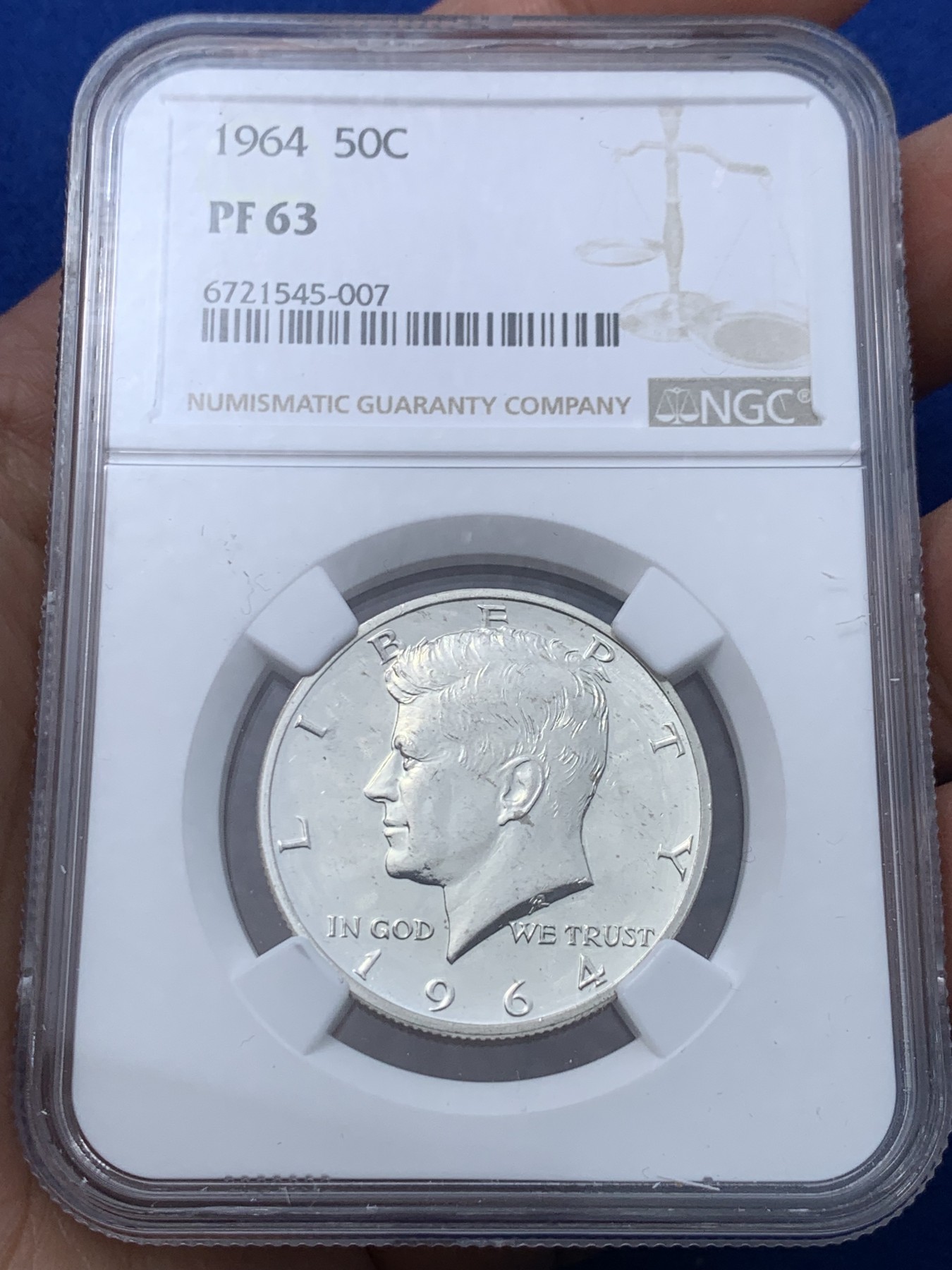 《竞宝斋》第251场-周日，周一2场连拍 (全场包邮) NGC PF63 美国1964年50美分精制银币，肯尼迪首年份高银精制币
