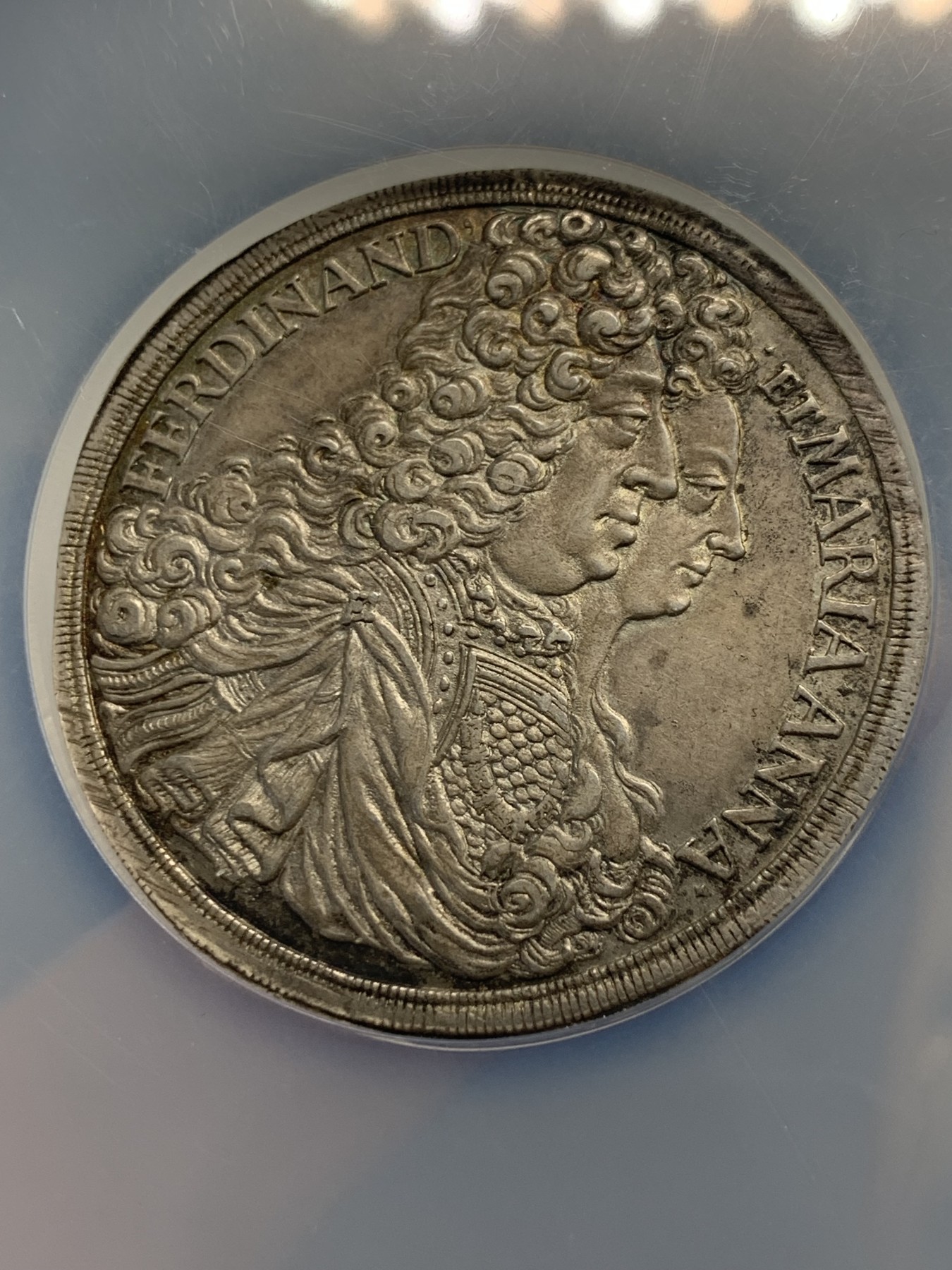 《竞宝斋》第251场-周日，周一2场连拍 (全场包邮) NGC AU58 德国1696施瓦岑贝格 双头泰勒大银币，费迪南和玛利亚安娜结婚纪念，季军分。