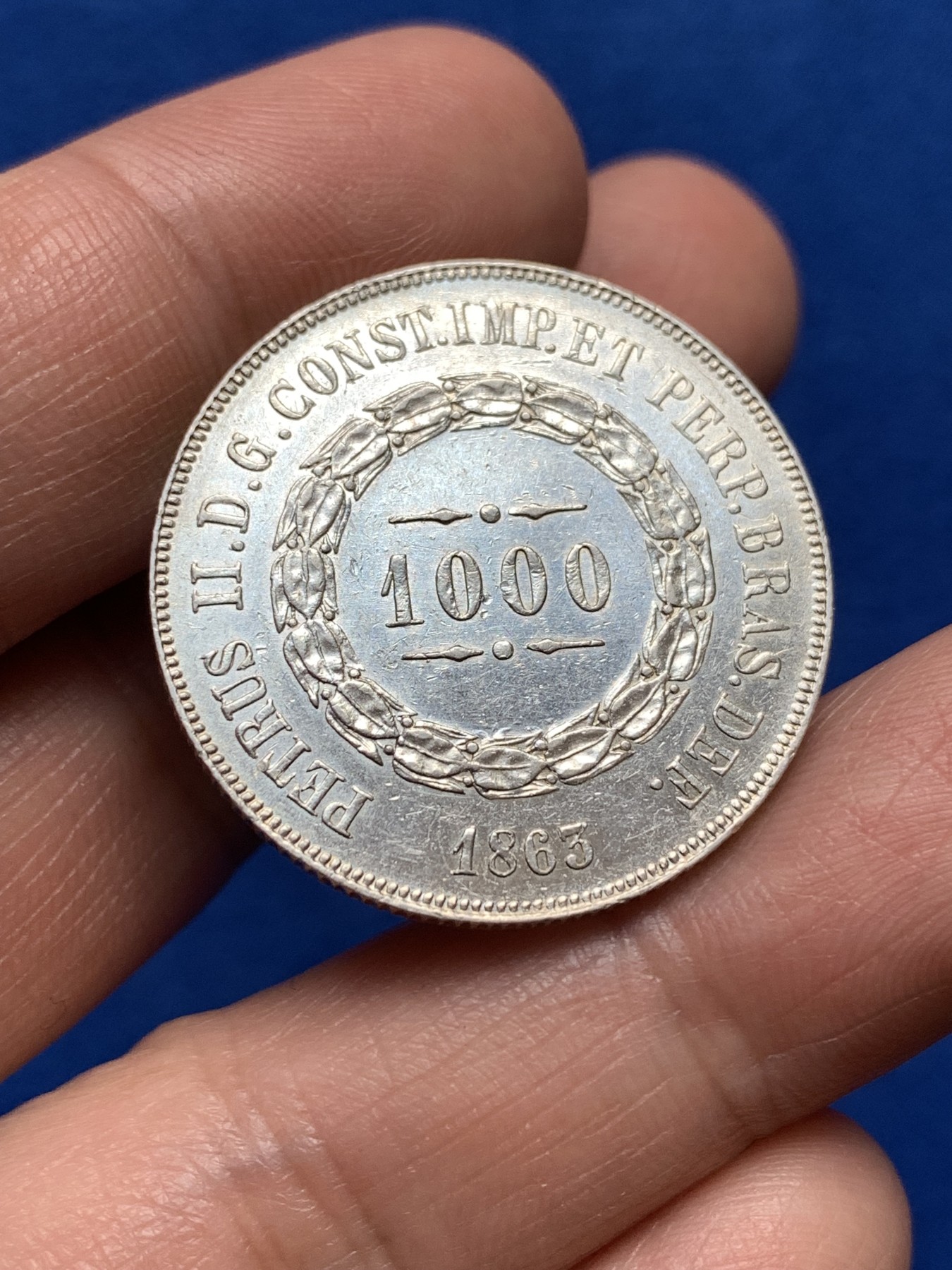 《竞宝斋》第251场-周日，周一2场连拍 (全场包邮) 巴西1863年1000瑞斯银币