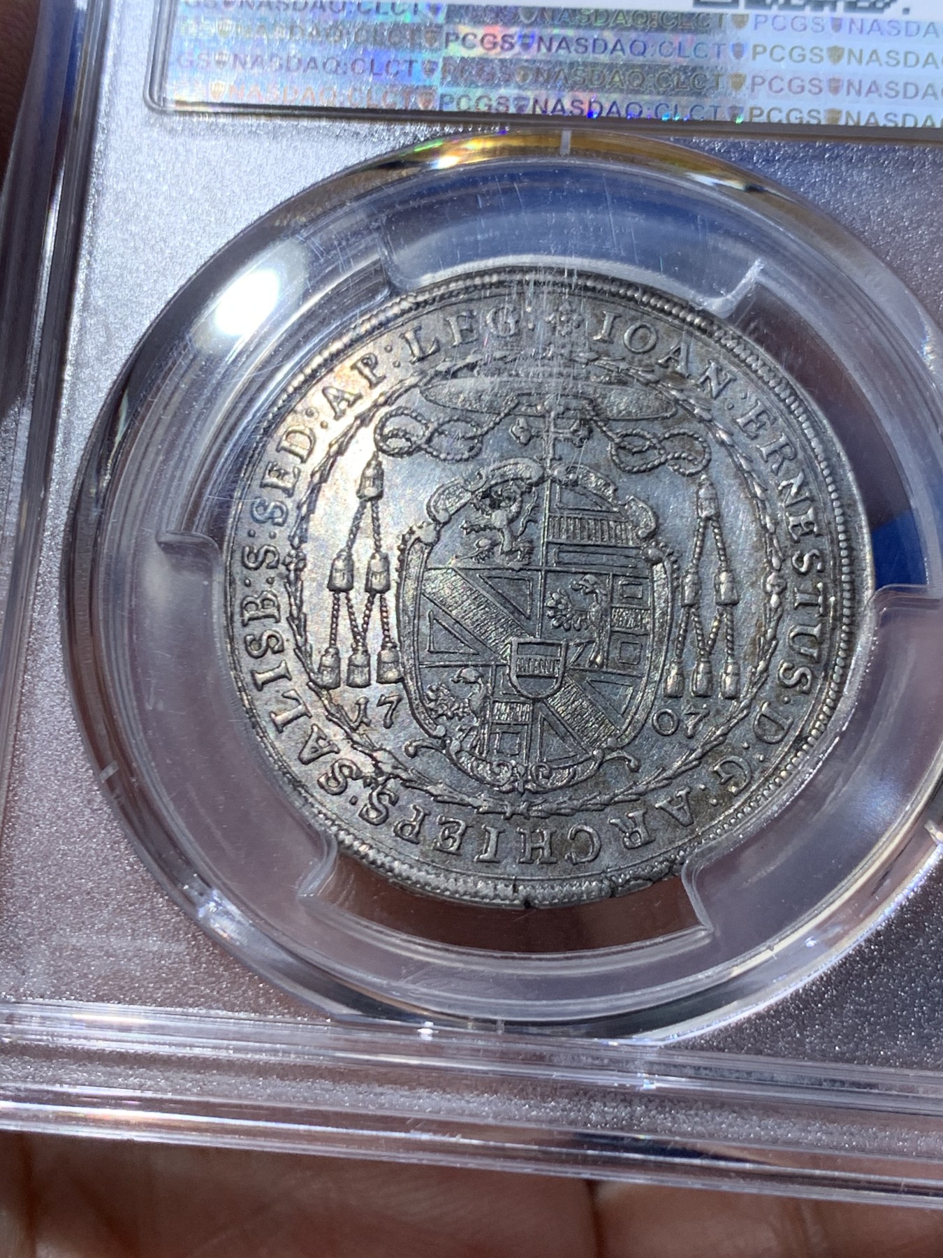 《竞宝斋》第251场-周日，周一2场连拍 (全场包邮) PCGS MS62 1707萨尔茨堡1/2泰勒 300年的岁月保存这么好难得