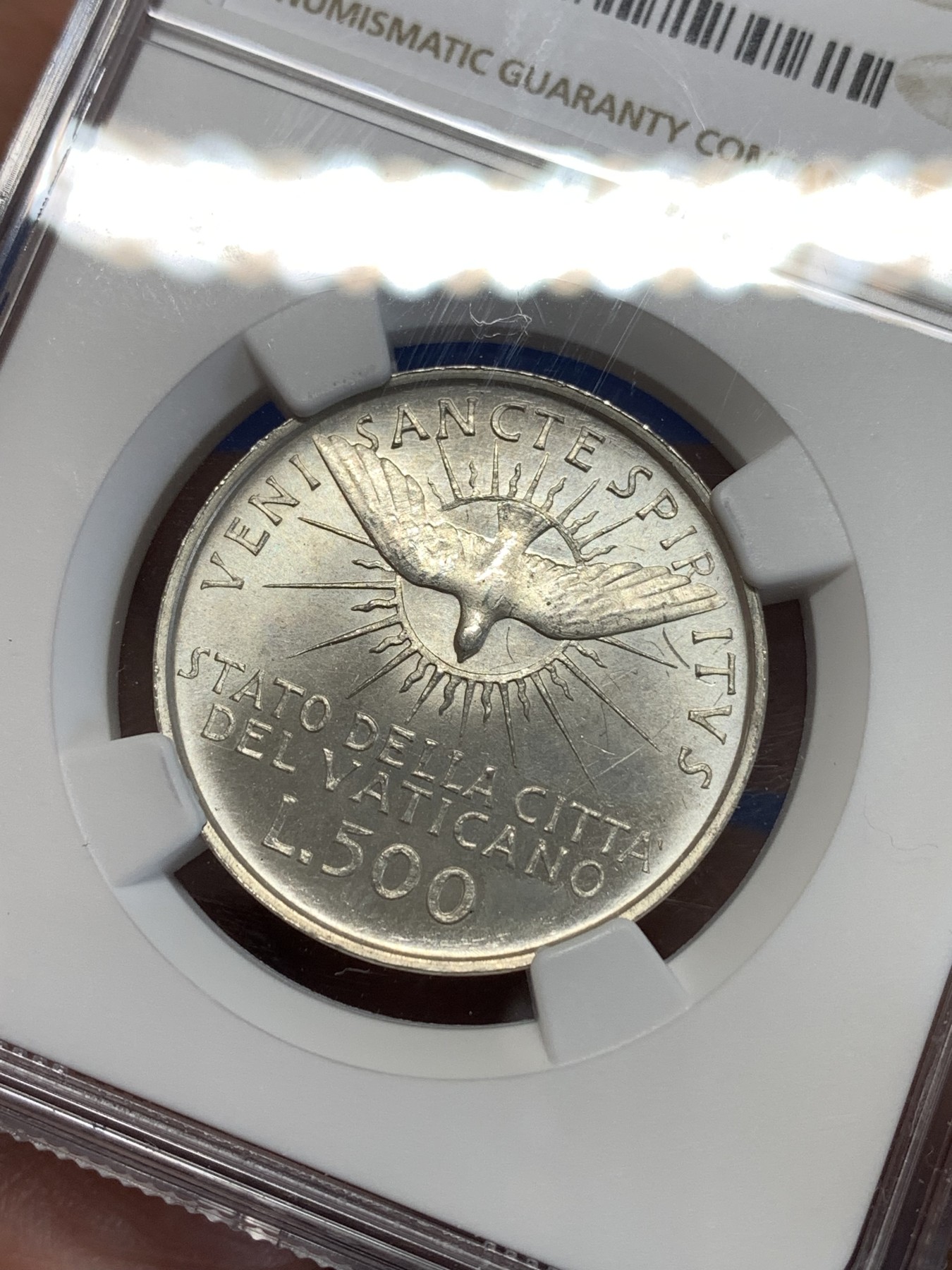 《竞宝斋》第251场-周日，周一2场连拍 (全场包邮) NGC MS63 梵蒂冈1963年教皇缺位500里拉银币