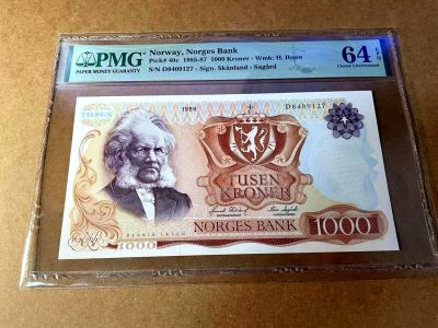【Blue Auction】✨世界纸币精拍第453期【精】 - 挪威 1986年1000克朗 易卜生 设计精美 PMG64EPQ 