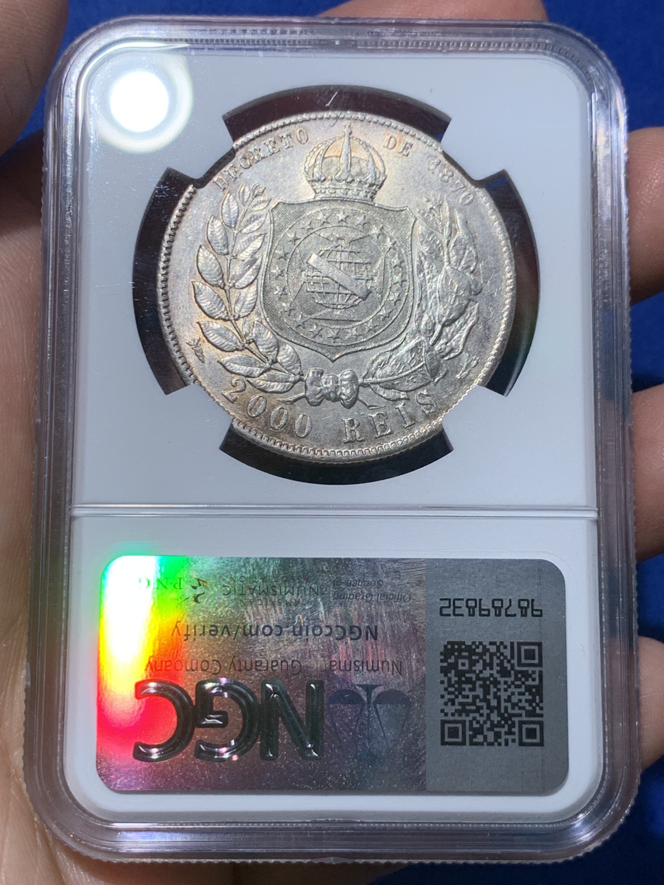 《竞宝斋》第251场-周日，周一2场连拍 (全场包邮) NGC UNCD 巴西帝国1888年2000瑞斯银币，佩德罗二世像，原味包浆，转光流畅，币面未见清洗痕迹，严评错杀，大热吉祥特年。