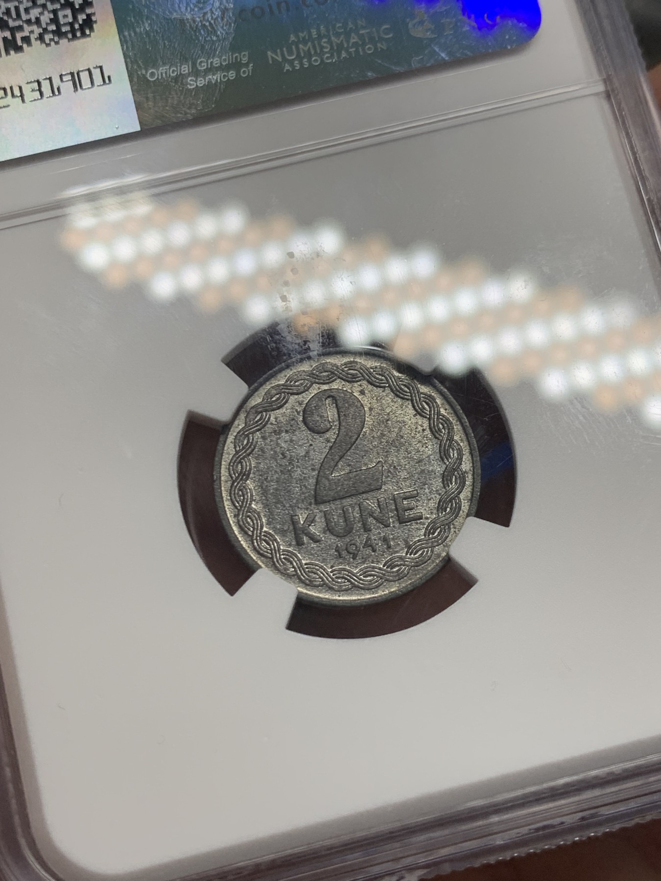 《竞宝斋》第251场-周日，周一2场连拍 (全场包邮) NGC MS62 1941年克罗地亚2库那锌币