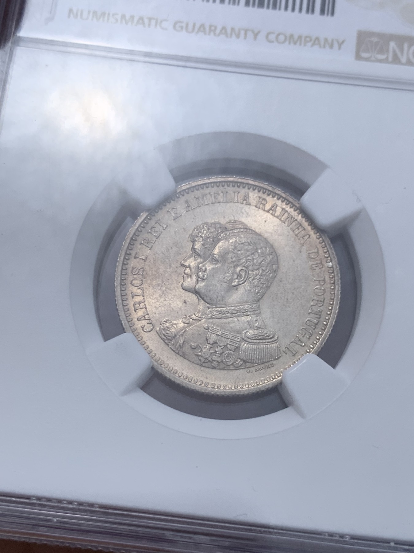 《竞宝斋》第251场-周日，周一2场连拍 (全场包邮) NGC MS63 葡萄牙1898年发现印度戎装版200瑞斯大银币