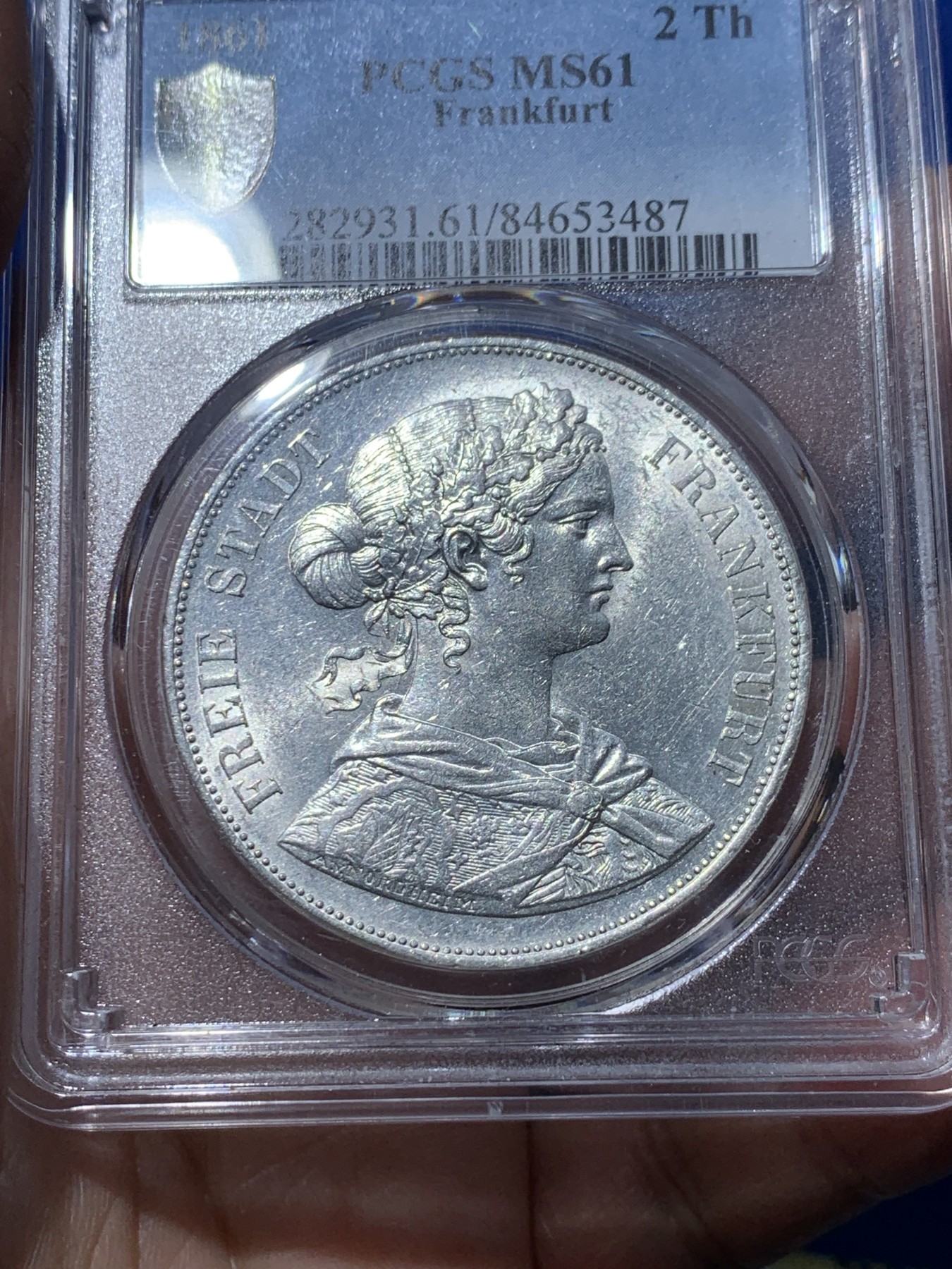 《竞宝斋》第251场-周日，周一2场连拍 (全场包邮) PCGS MS61 法兰克福1861少女2泰勒银币