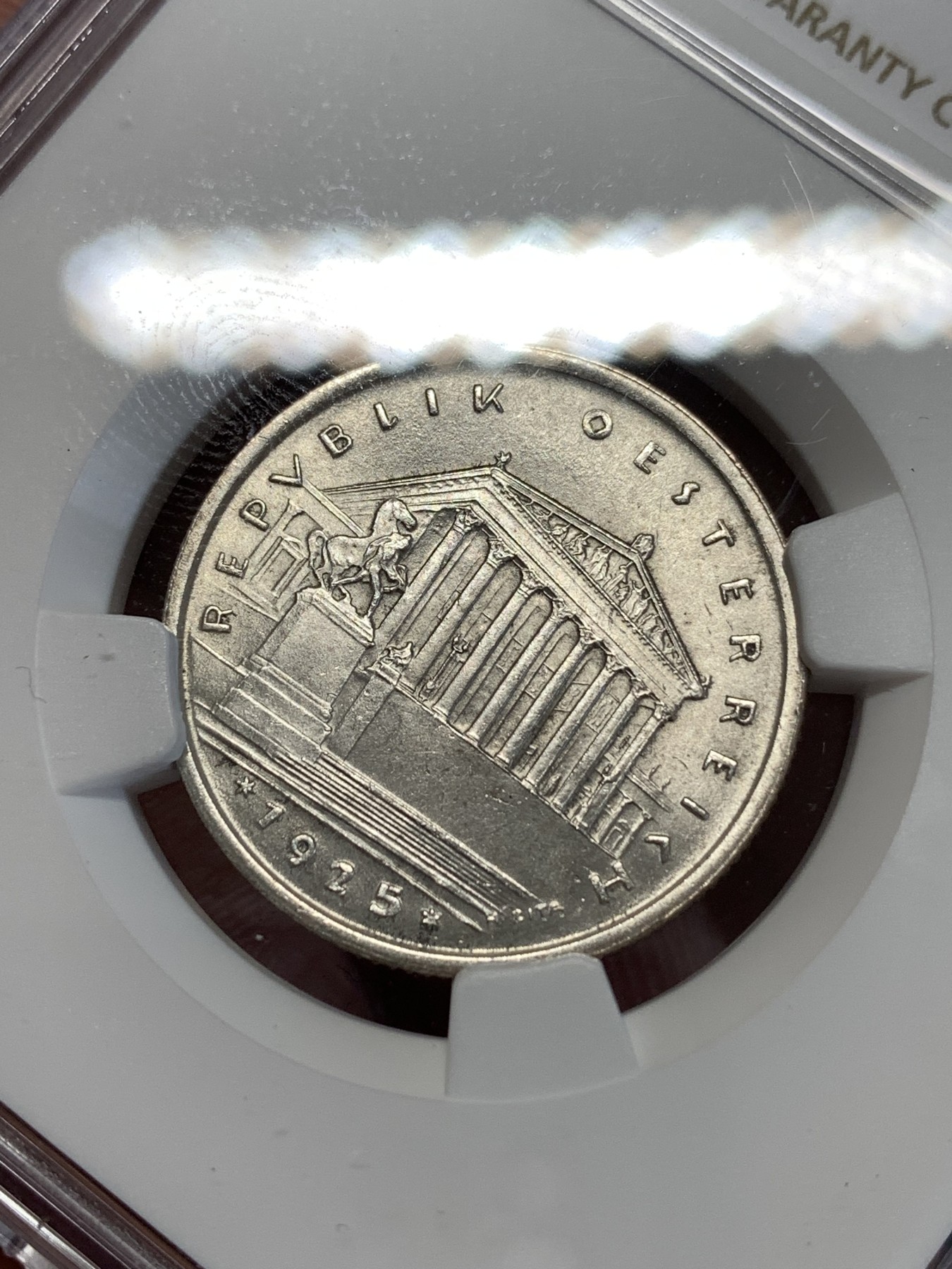 《竞宝斋》第251场-周日，周一2场连拍 (全场包邮) NGC MS63 奥地利1925年 1先令银币 早期年份