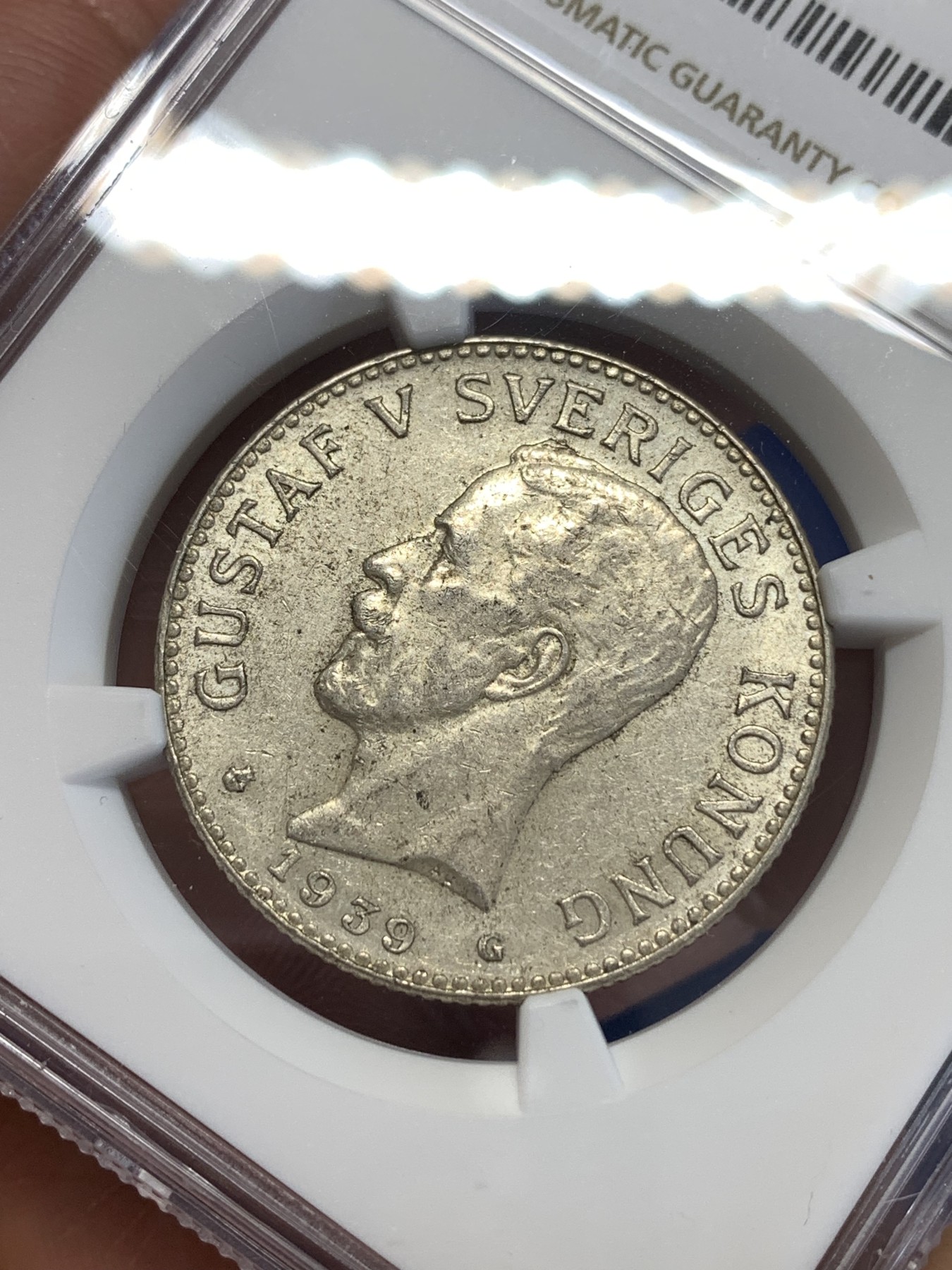 《竞宝斋》第251场-周日，周一2场连拍 (全场包邮) NGC AU58 瑞典1939年古斯塔夫5世 2克朗银币