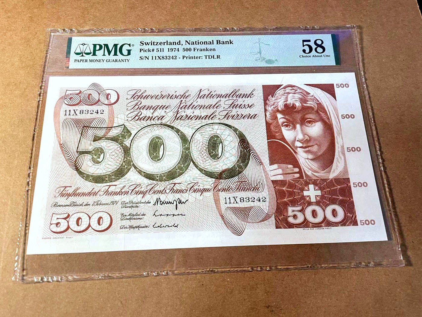 【Blue Auction】✨世界纸币精拍第453期【精】 瑞士 1974年500法郎 青春泉 超大票幅 设计精美 PMG58 