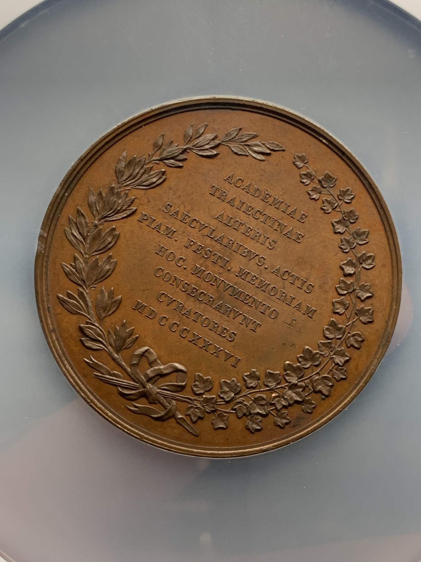 《竞宝斋》第251场-周日，周一2场连拍 (全场包邮) NGC MS63 荷兰1836乌特勒支大学铜章 大盒封装