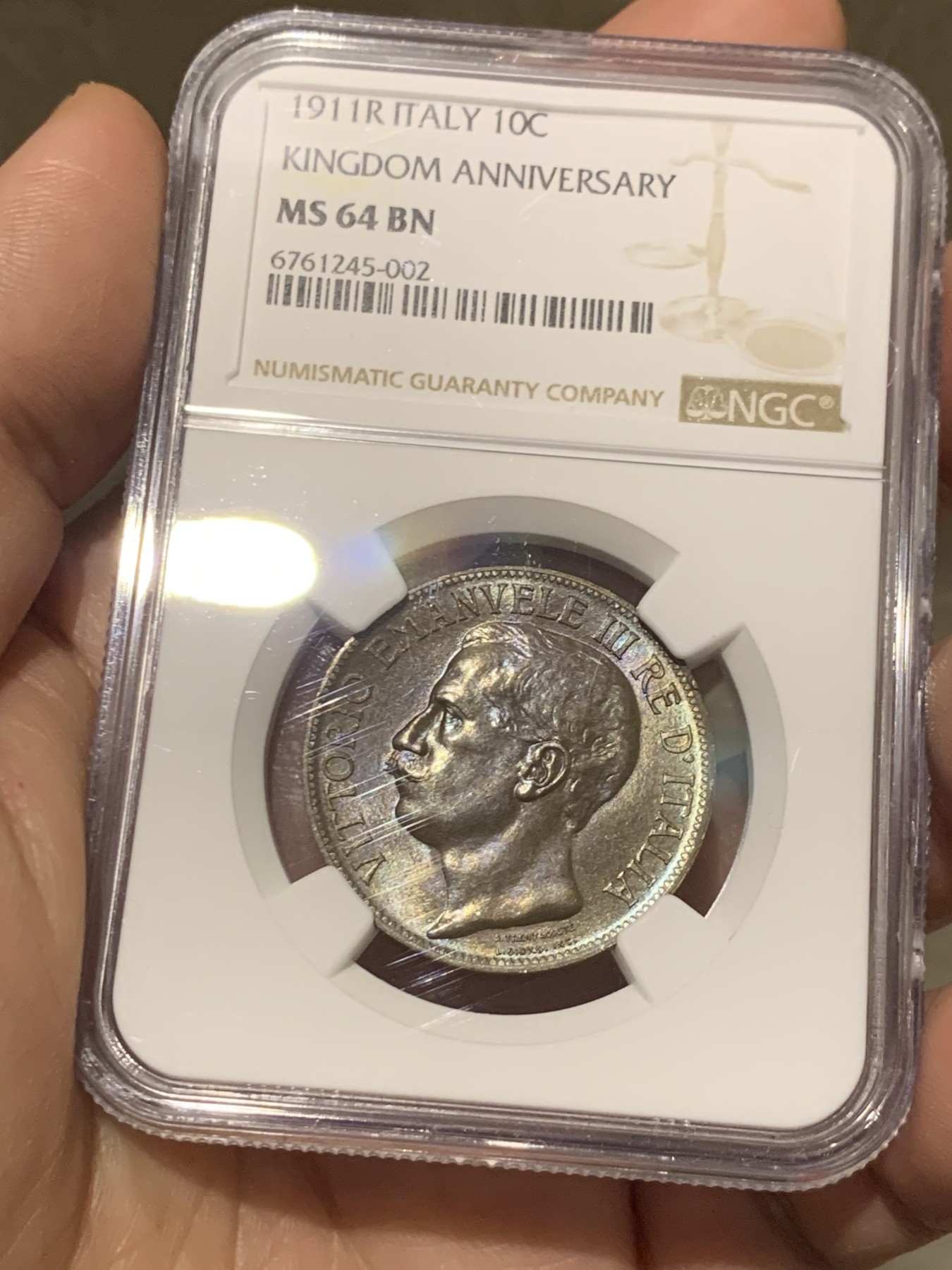 《竞宝斋》第251场-周日，周一2场连拍 (全场包邮) NGC MS64BN 意大利伊曼纽尔三世1911年托奶10分铜币