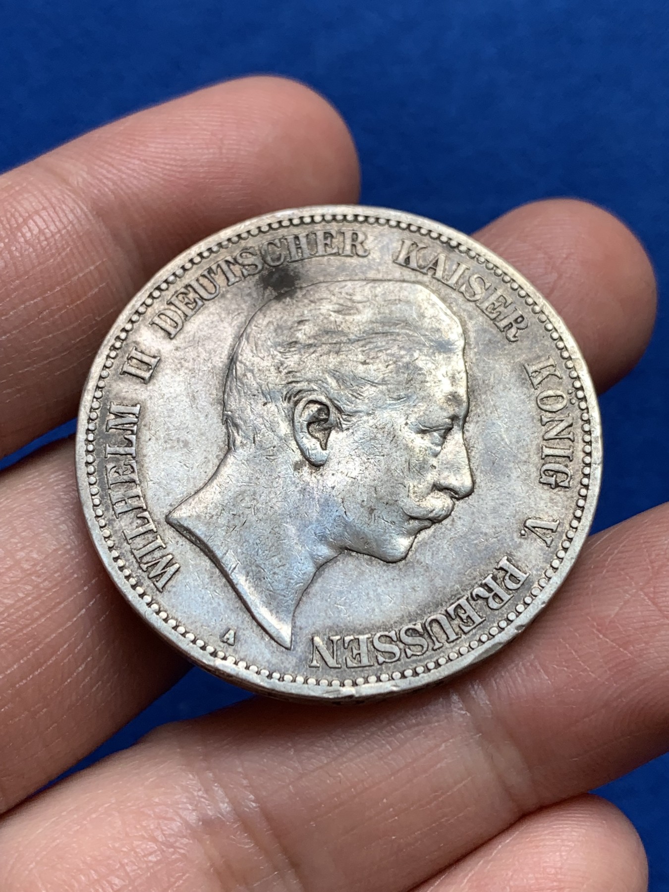 《竞宝斋》第251场-周日，周一2场连拍 (全场包邮) 德国1904年 普鲁士威廉二世5马克银币 通货好品