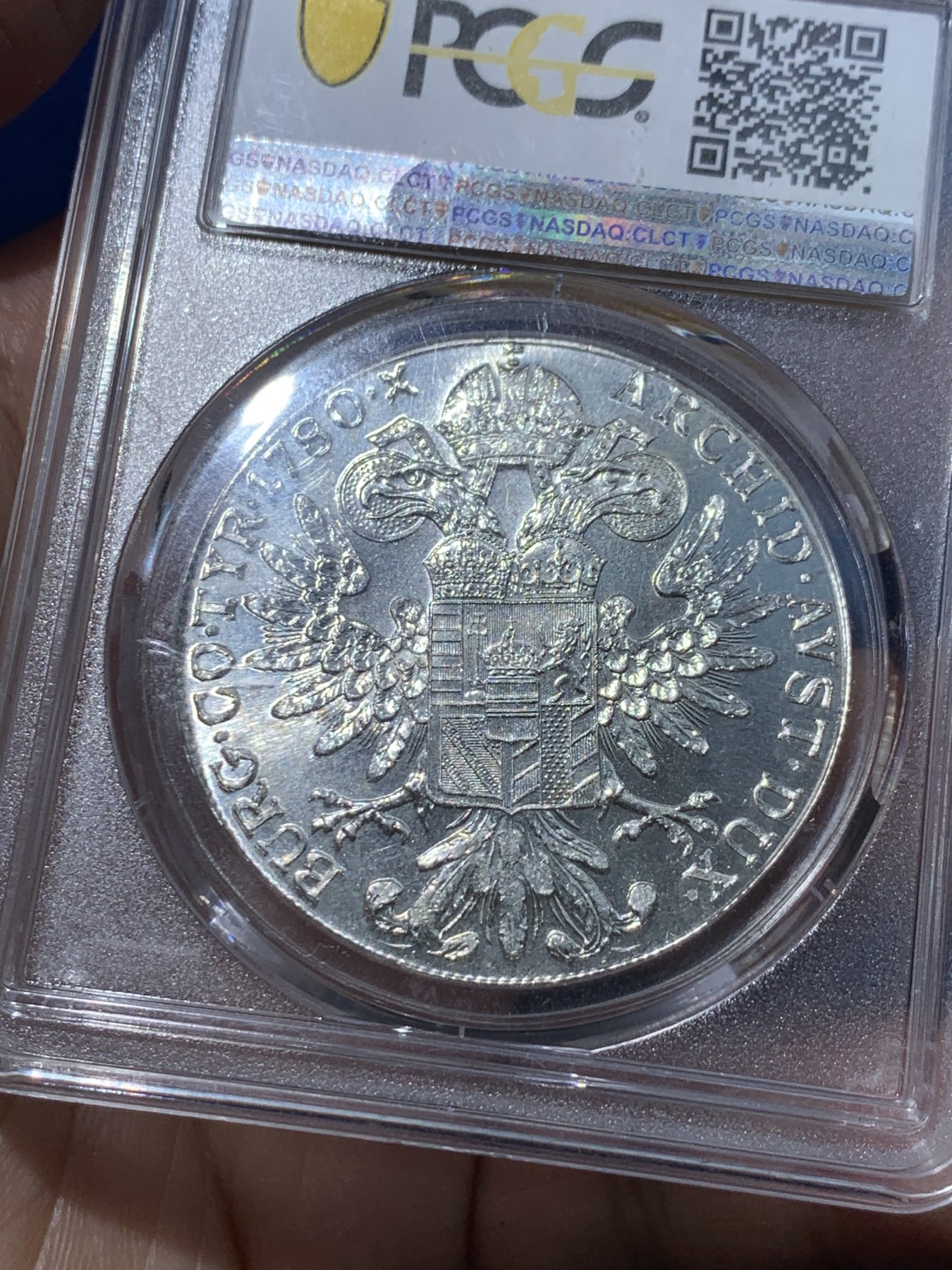 《竞宝斋》第251场-周日，周一2场连拍 (全场包邮) PCGS MS64 1780年奥匈帝国奥地利女王大奶妈1泰勒官方后铸版银币 ，状态不错。