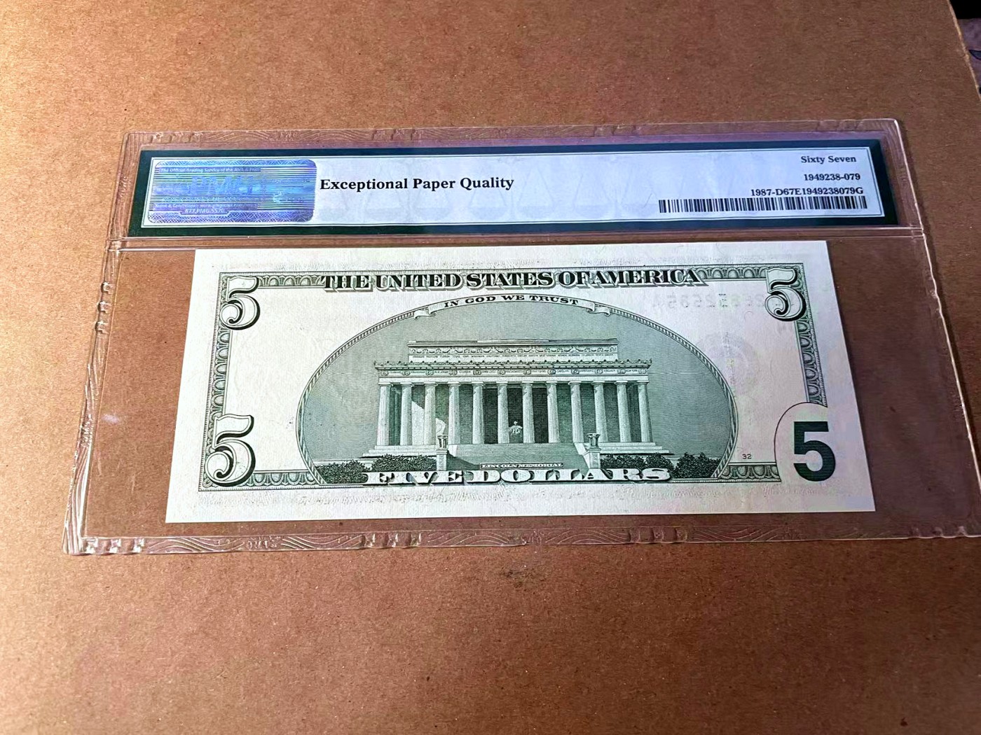 【Blue Auction】✨世界纸币精拍第453期【精】 【重复号无47】美国 1999年5美金 PMG67EPQ 高分