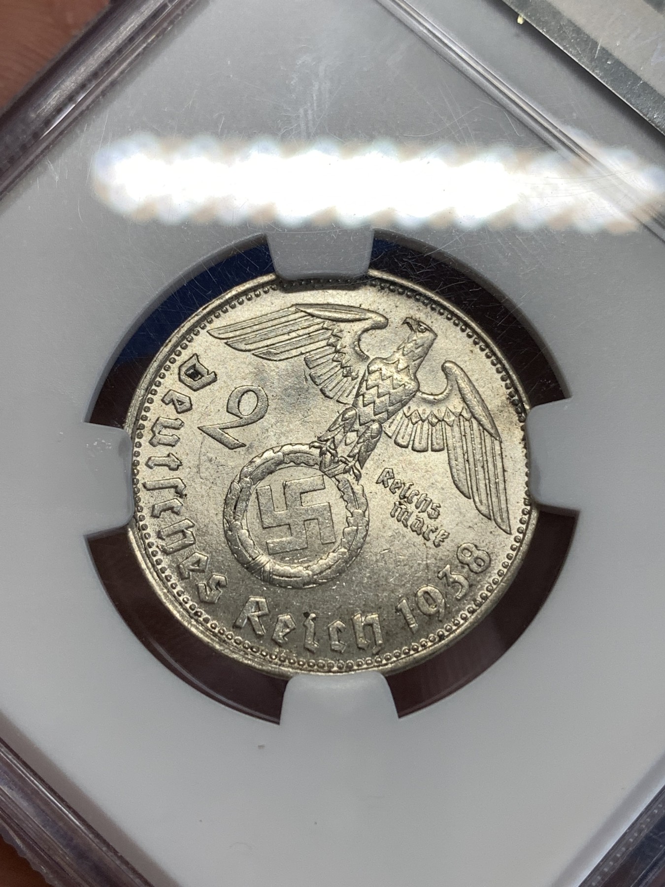 《竞宝斋》第251场-周日，周一2场连拍 (全场包邮) NGC MS63 德国1938年B厂兴登堡2马克银币