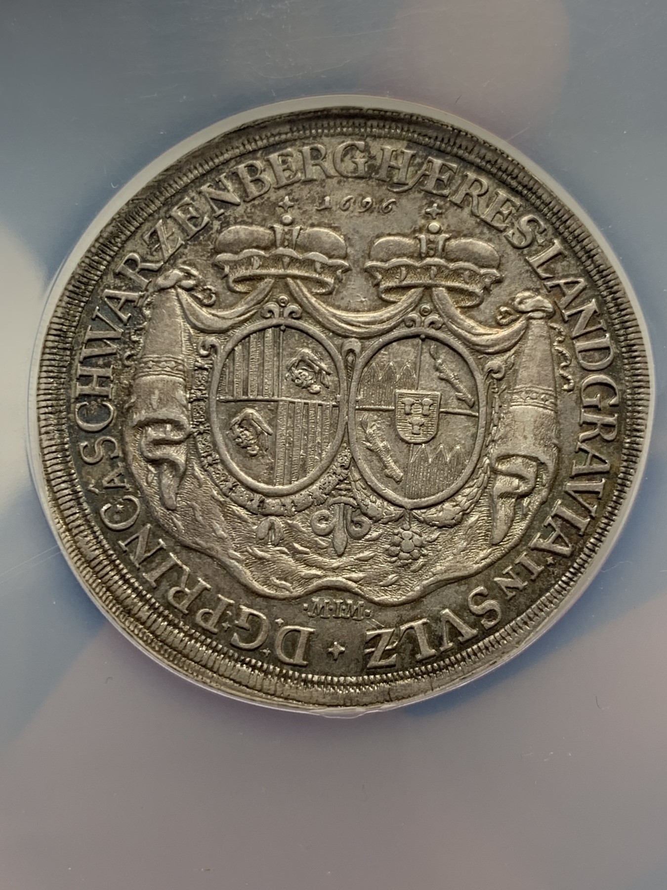 《竞宝斋》第251场-周日，周一2场连拍 (全场包邮) NGC AU58 德国1696施瓦岑贝格 双头泰勒大银币，费迪南和玛利亚安娜结婚纪念，季军分。