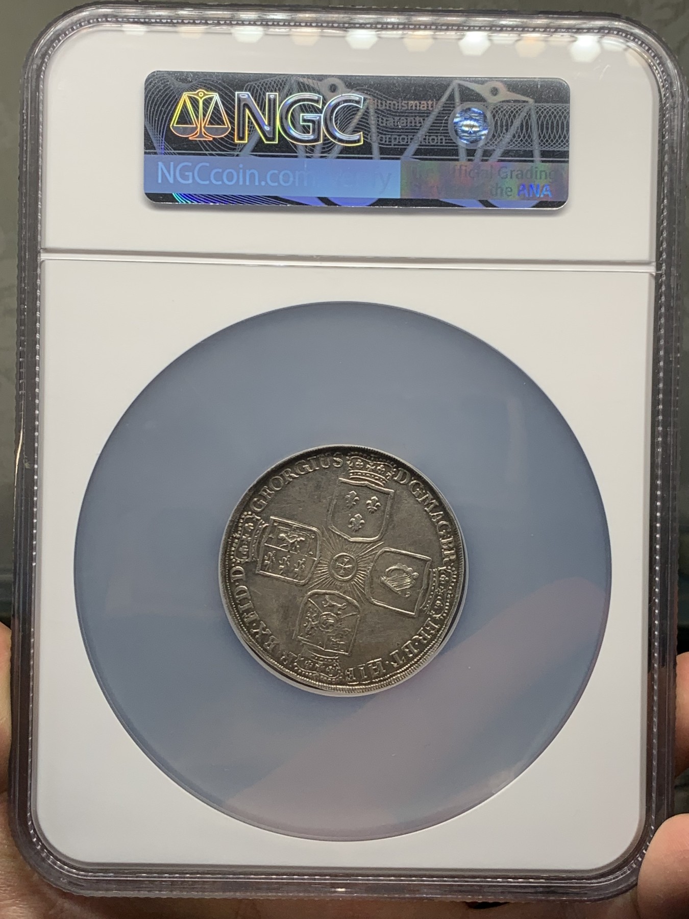 《竞宝斋》第251场-周日，周一2场连拍 (全场包邮) NGC UNC 德国 1726  不伦瑞克 野人泰勒大银币 乔治一世 汉诺威选帝侯 英国与爱尔兰的首位国王 高细节 背面为四州徽章 非常好的状态