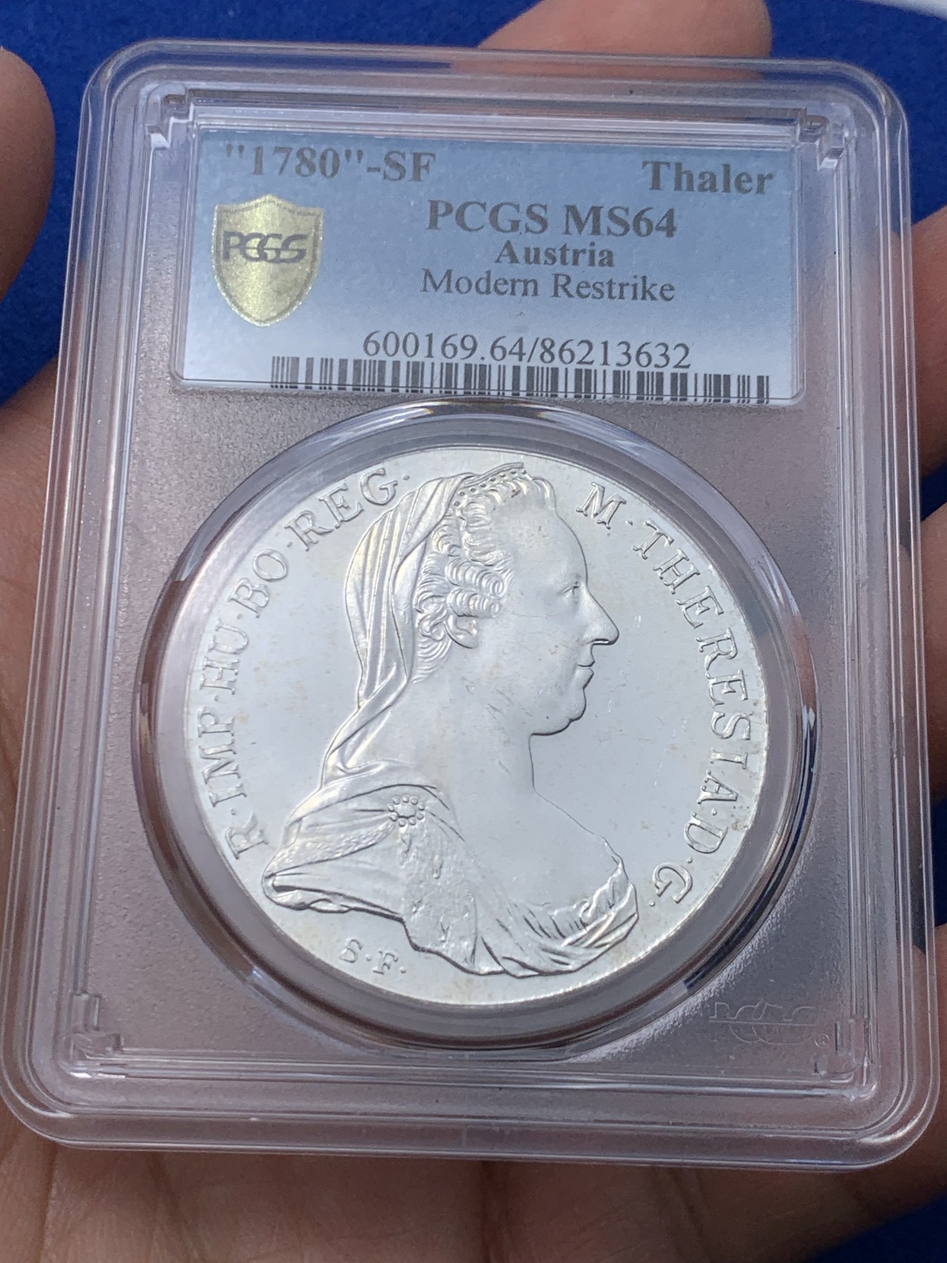 《竞宝斋》第251场-周日，周一2场连拍 (全场包邮) PCGS MS64 1780年奥匈帝国奥地利女王大奶妈1泰勒官方后铸版银币 ，状态不错。