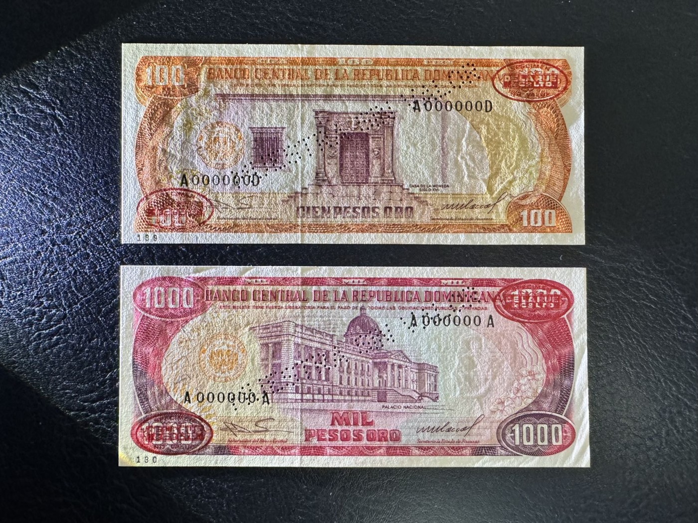 收藏联盟Quantum Auction 第333期拍卖  多米尼加1985年100和1000比索样票 品相为UNC和UNC-