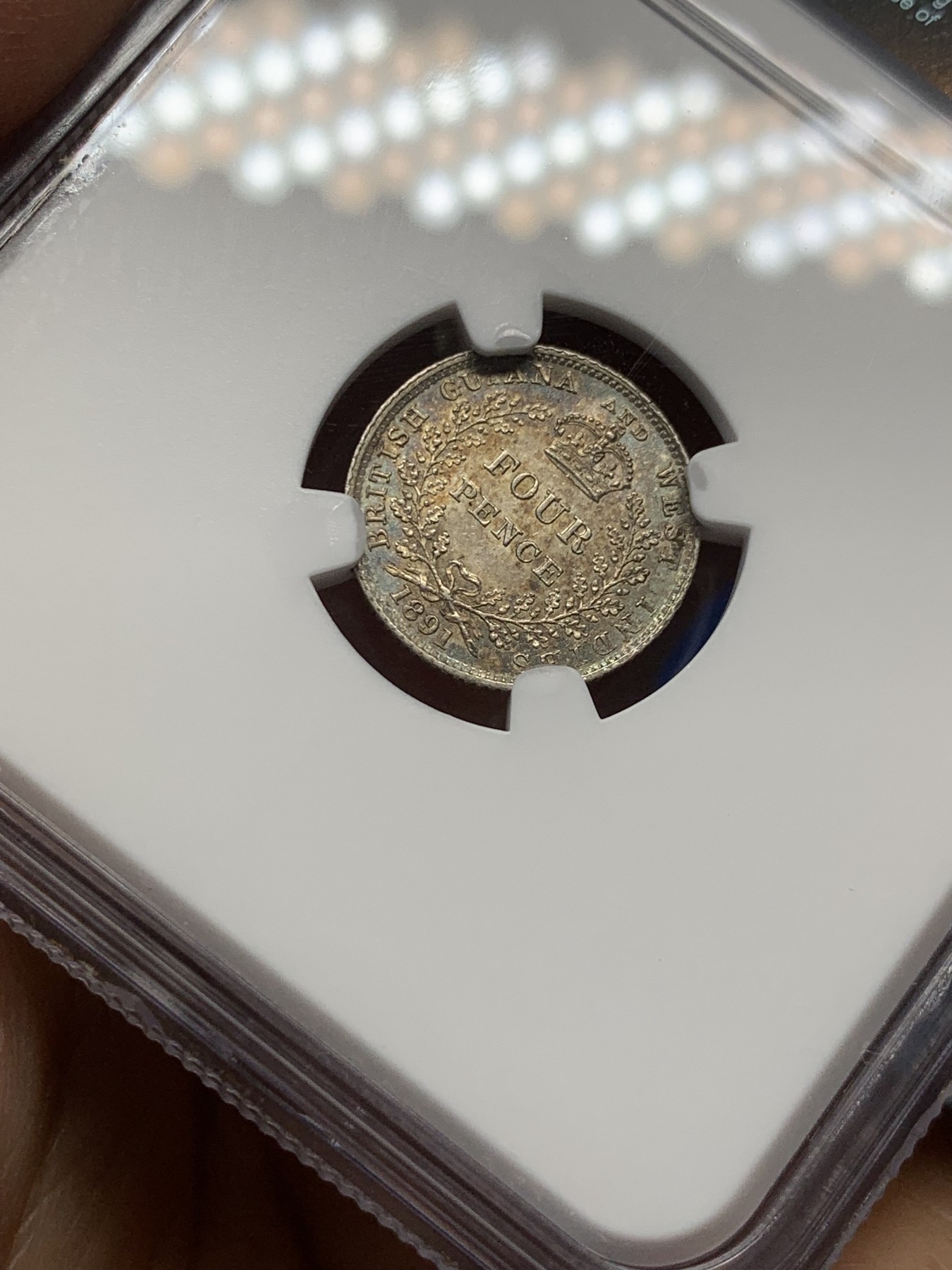 《竞宝斋》第252场-周日，周一2场连拍 (全场包邮) NGC MS63 英属圭亚那和西印度 1891年 4便士 维多利亚女王 银币