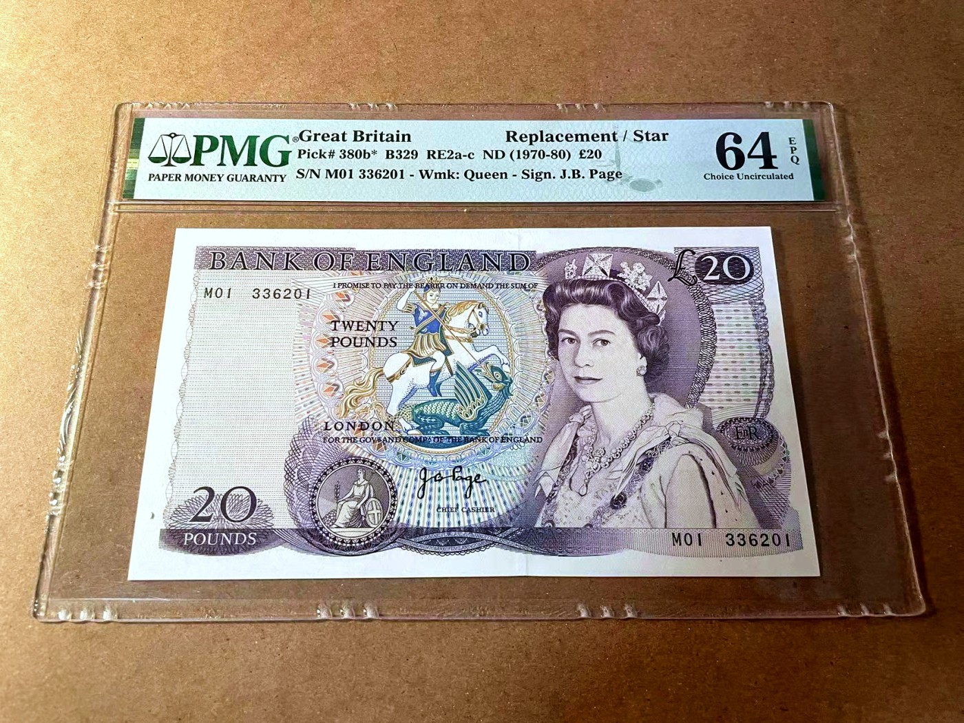 【Blue Auction】✨世界纸币精拍第450期——英伦三岛专场 【M01冠首发补号及其稀少 无47 p380b*】英格兰1970-80年20镑 PMG64EPQ  