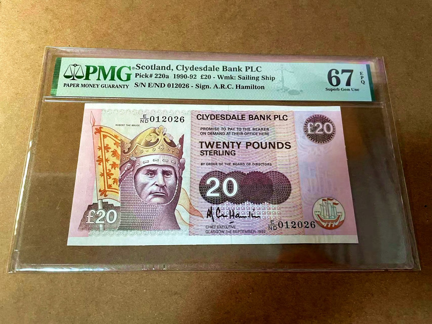 【Blue Auction】✨世界纸币精拍第450期——英伦三岛专场 【p220a 无47】苏格兰 1990-92年20镑 PMG67EPQ 高分 