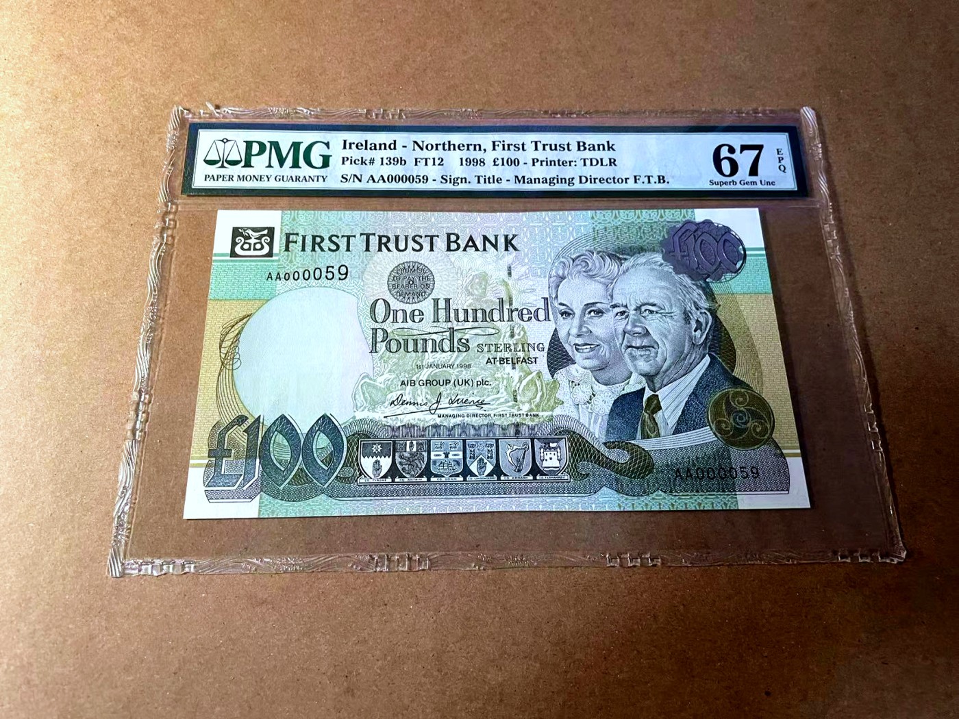 【Blue Auction】✨世界纸币精拍第450期——英伦三岛专场 【p139b AA59小号】北爱尔兰 1998年100镑 PMG67EPQ 高分